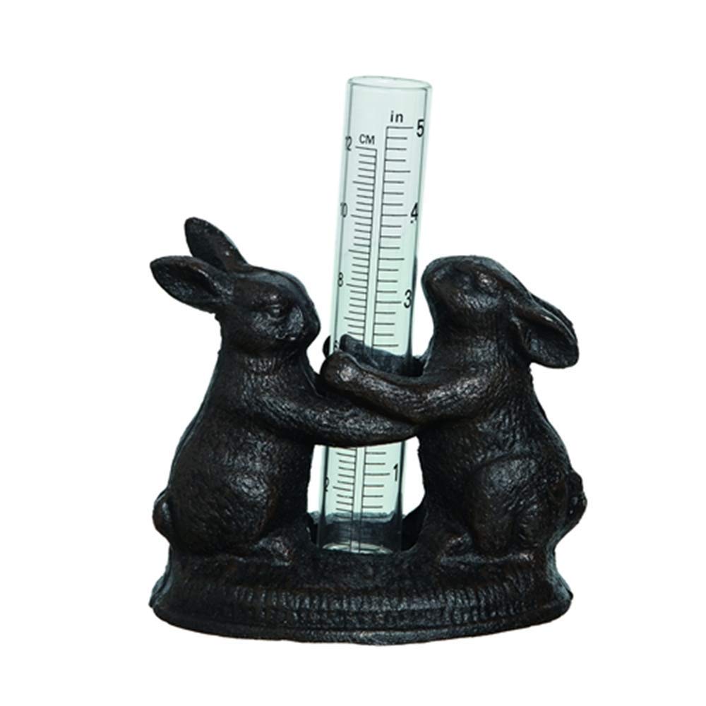 Transpac A6342 Cast Iron Bunny Rain Gauge - Outdoor Garden Decor for Measuring Rainfall - Perfect for Flower Beds, Lawns & Backyard Weather Monitoring