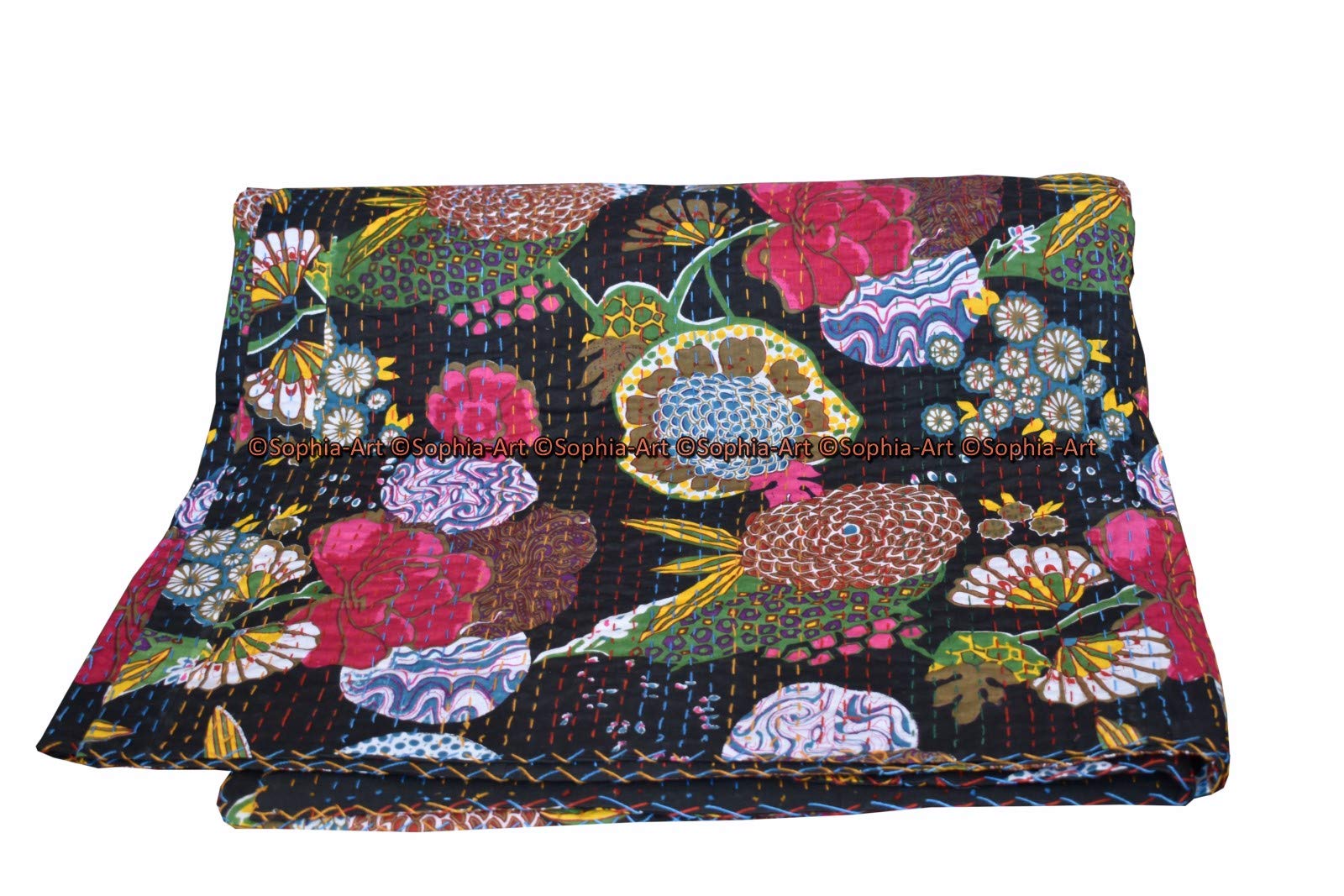Sophia-Art Reversible Indian Kantha Quilt - Twin/King Size 108