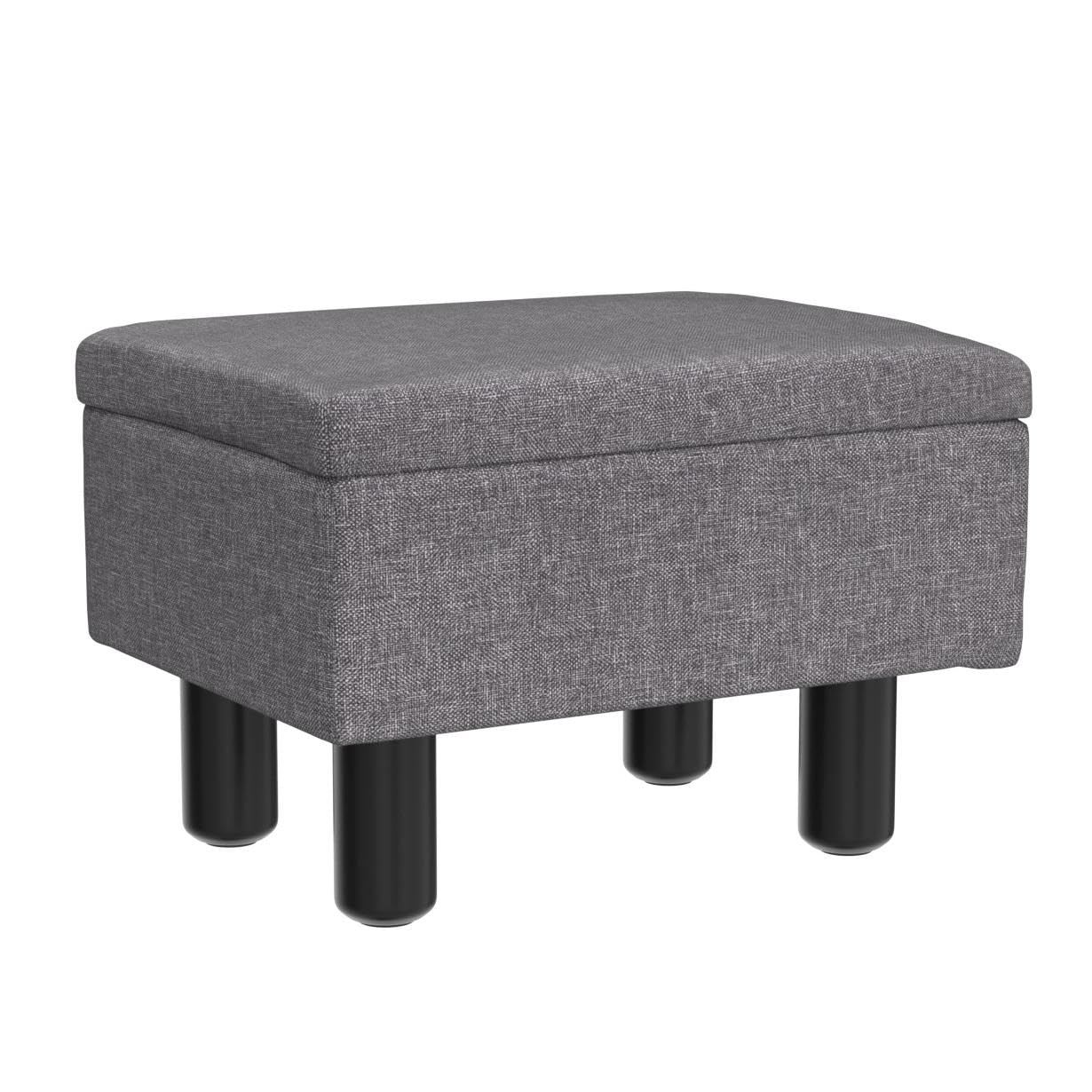 Modern Linen Foot Stool Ottoman with Solid Wood Legs - Dark Grey Storage Footrest, Step Stool & Accent Seat for Living Room, Couch | Perfect for Extra Seating, Foot Support & Home Organization