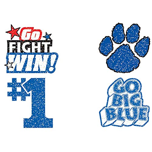 Go Big Blue Glitter Body Decals - 100-Piece Assortment for Face & Body | Temporary Tattoos, Cheek Cheers, Eyeblacks & Fan Gear | Perfect for Game Day, Parties & Sports Events