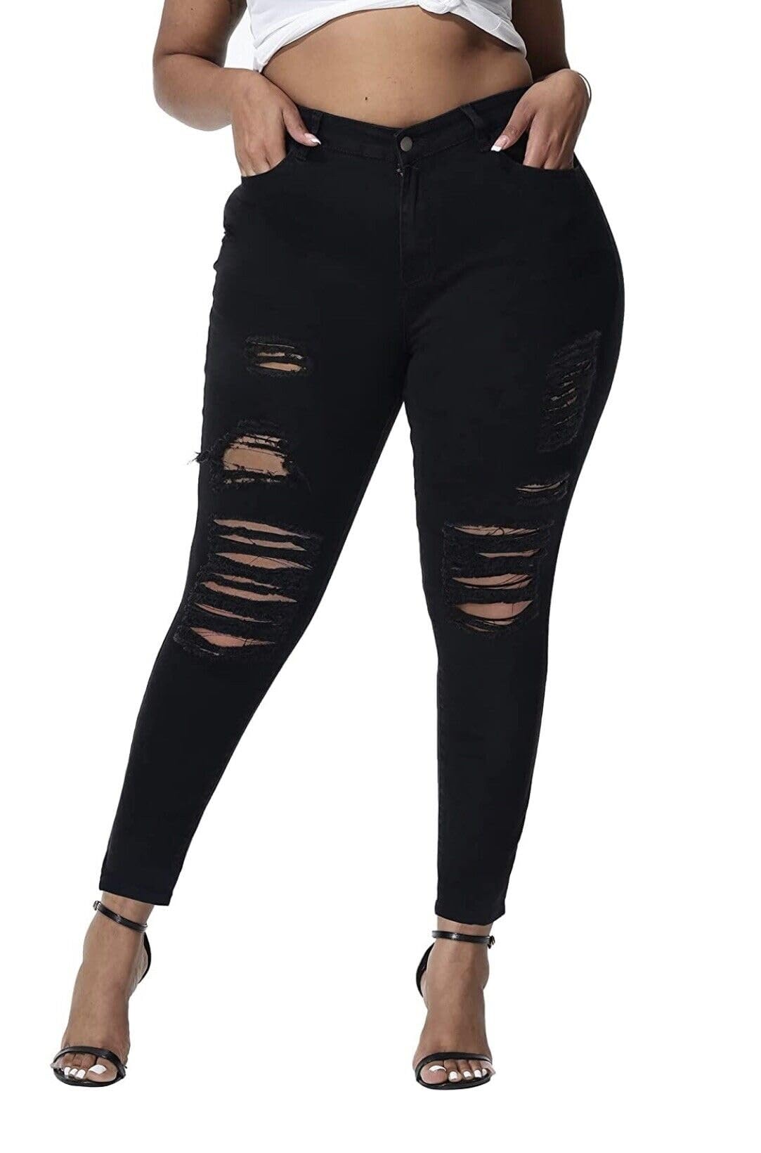 Jack David Women's Plus Size Stretch Skinny Jeans - Ripped & Distressed Denim Pants for Casual Wear & Street Style