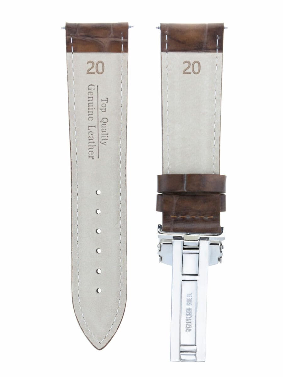 20mm Genuine Leather Watch Band Strap - Compatible with Breitling Pilot & Colt Watches - Light Brown Deployment Clasp Replacement - Perfect for Business, Casual & Aviation Enthusiasts