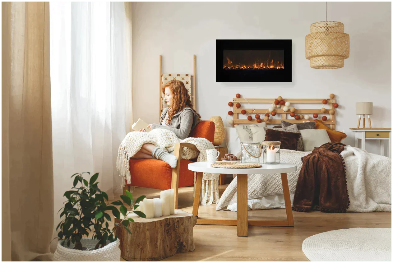 Amantii WM FM 60 7023 BG BG Wall Mounted Electric Fireplace - Modern Heating Solution for Living Room, Bedroom & Office - Energy Efficient & Realistic Flame Effect