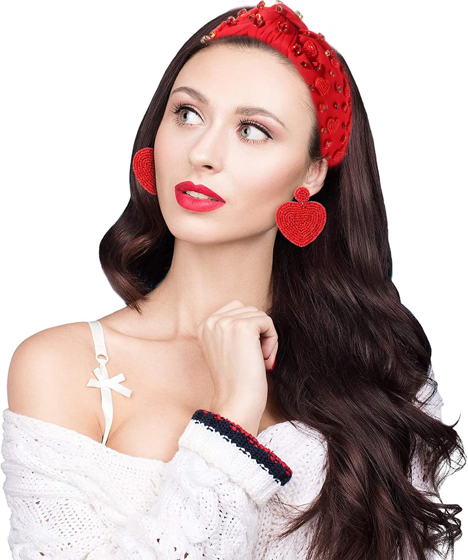 Valentine's Day Headband for Women - Red Heart Rhinestone Knotted Hair Accessories | Cute Valentine's Gift for Her, Girls, Wife | Perfect for Date Night, Parties, Photos & Romantic Occasions