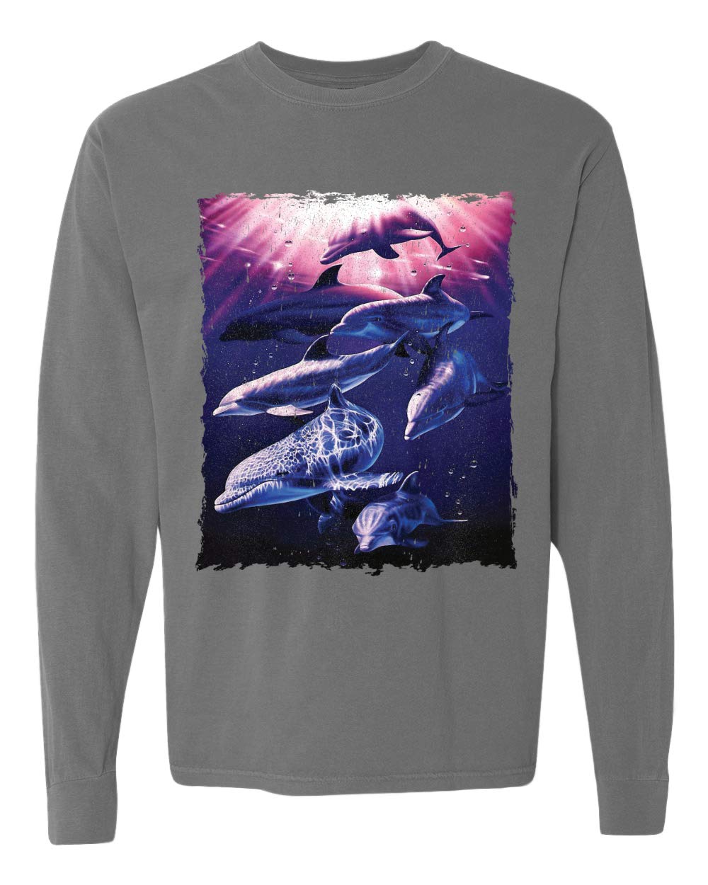 Whale & Dolphin Nautical Animal Lover Long Sleeve T-Shirt - Garment-Dyed Washed Look - Perfect for Ocean Conservation Events & Marine Life Enthusiasts