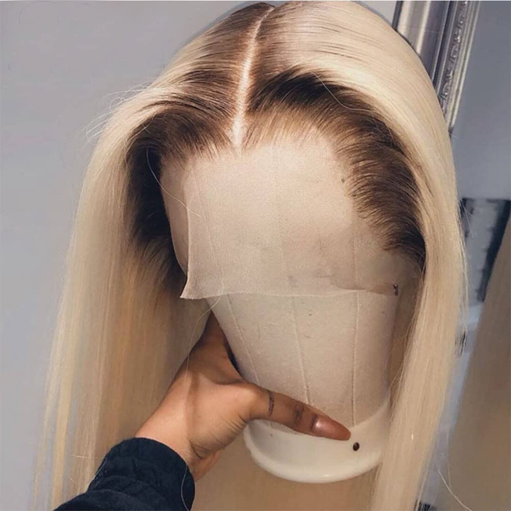 ANDRIA 13X4 HD Lace Front Wig - Glueless Straight Synthetic Hair with Pre-Plucked Hairline & Baby Hair | 200% Density Ombre 613 Blonde Long Silk Wig (26 Inches) for Black Women | Perfect for Daily Wear, Cosplay & Special Occasions