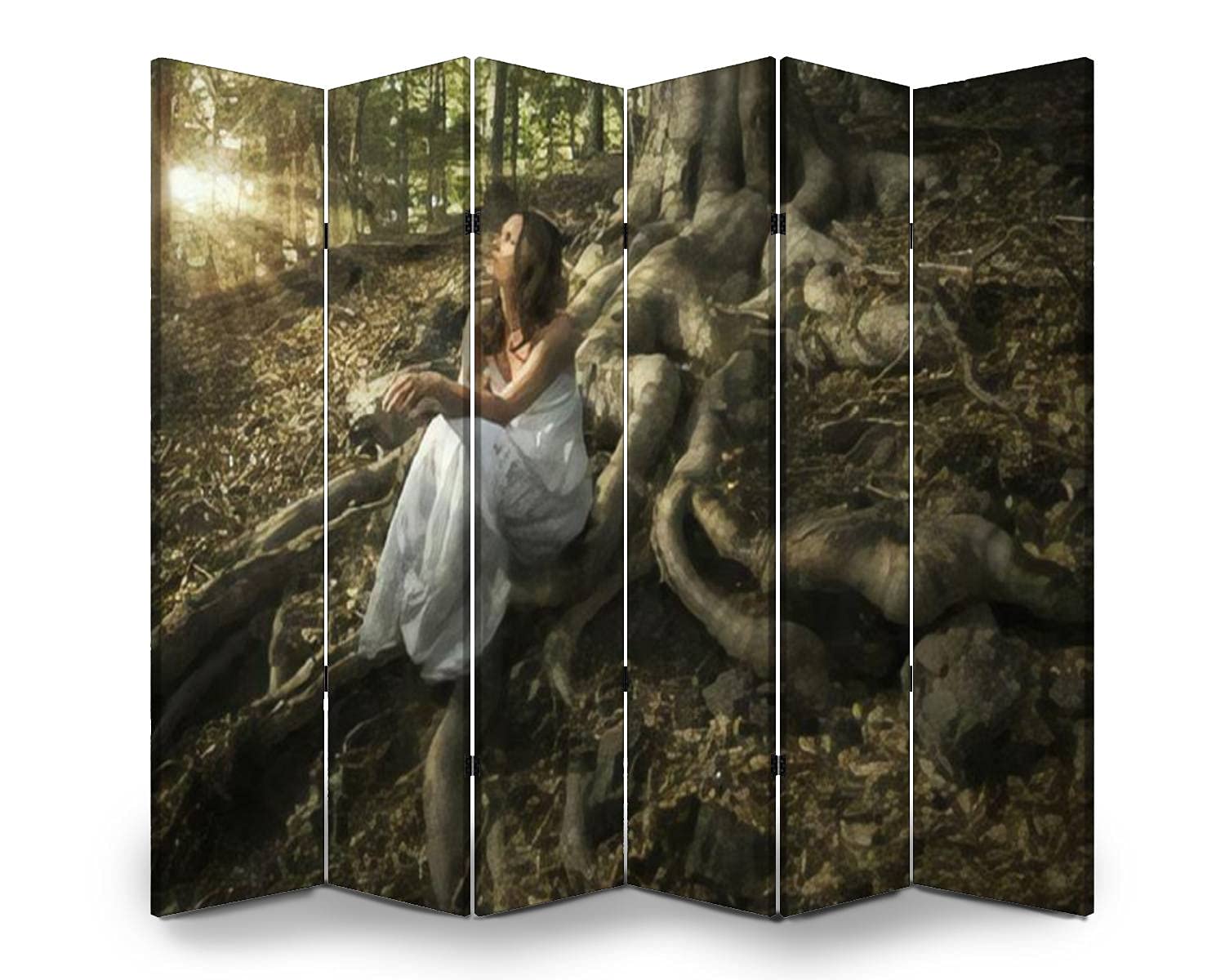 6 Panel Folding Room Divider - Freestanding Privacy Screen Partition for Indoor Use | Elegant White Canvas Separator | Perfect for Bedroom, Office, and Living Room Privacy Protection