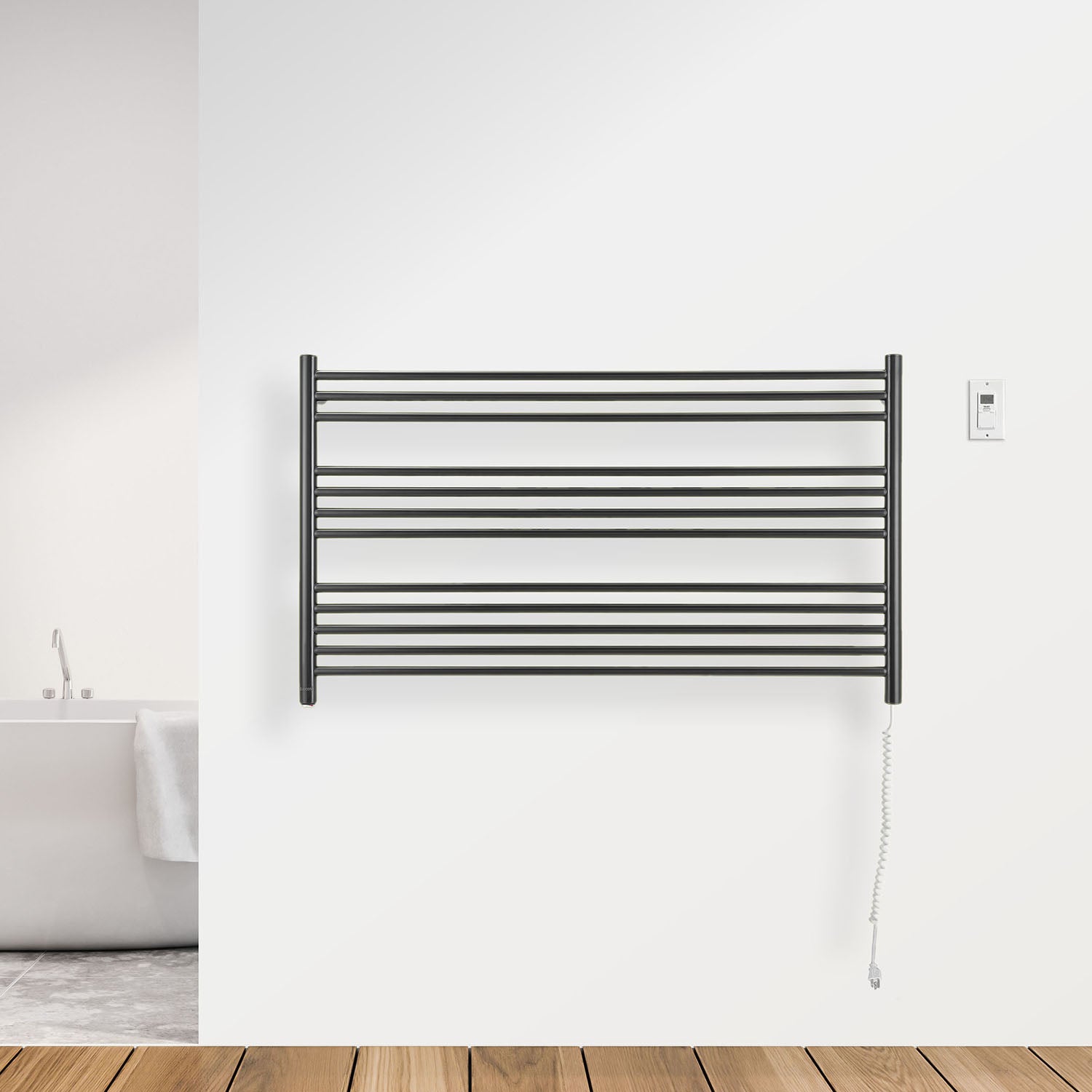 Ancona Amplia Dual 12 Bar Hardwired & Plug-in Electric Towel Warmer - Matte Black Finish with Digital Wall Timer - Perfect for Bathroom, Spa & Luxury Home Use