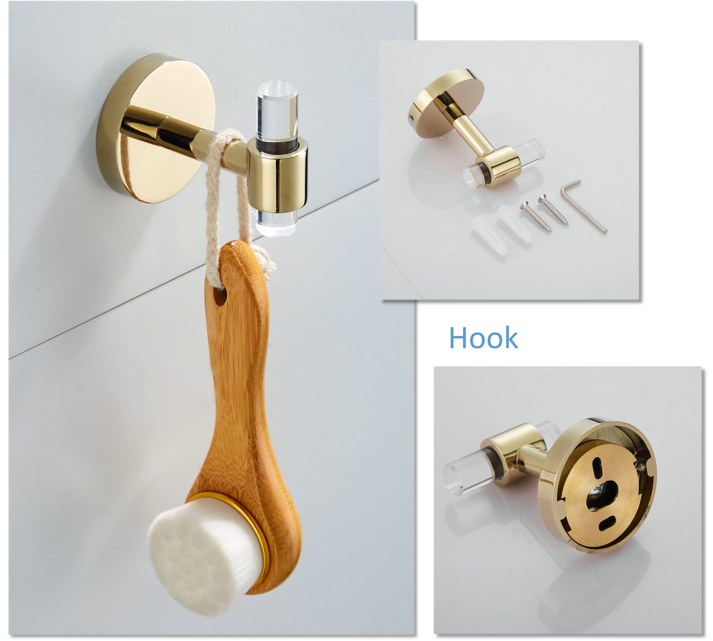 Premium Acrylic Gold Bathroom Hardware Set - 4-Piece Wall Mounted Towel Bar, Towel Rack & Toilet Paper Holder - Modern Bathroom Accessories for Luxury Homes & Spa Retreats