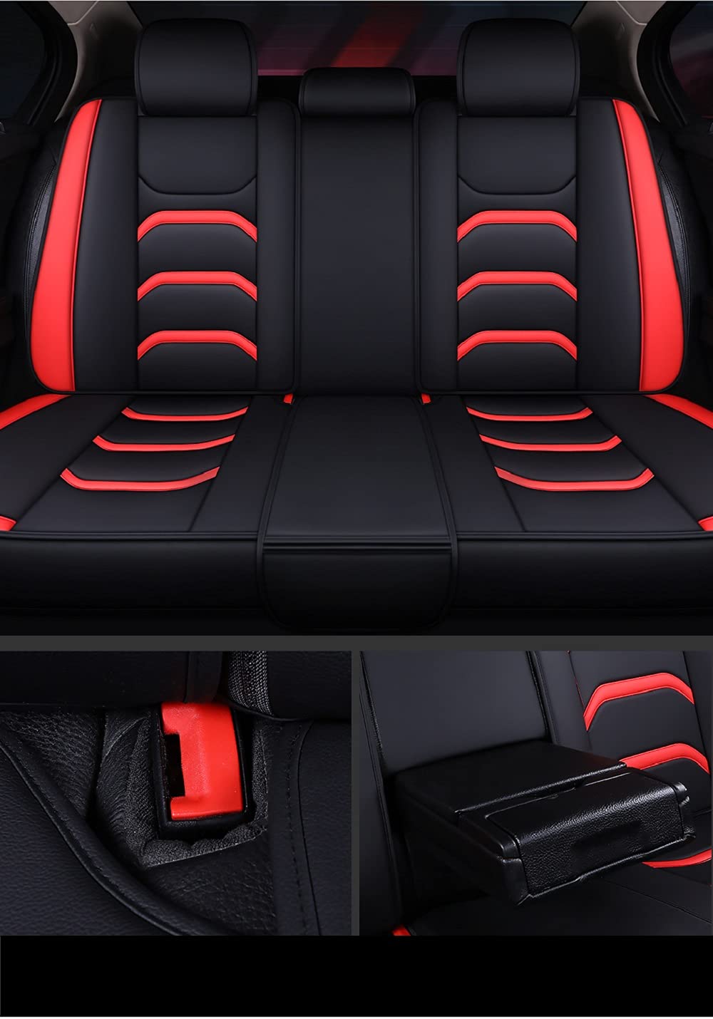 Premium Faux Leather Car Seat Covers - Universal Fit for Cars, SUVs & Trucks (Black-Red) | Waterproof & Comfortable Auto Seat Protectors for Daily Commute & Road Trips