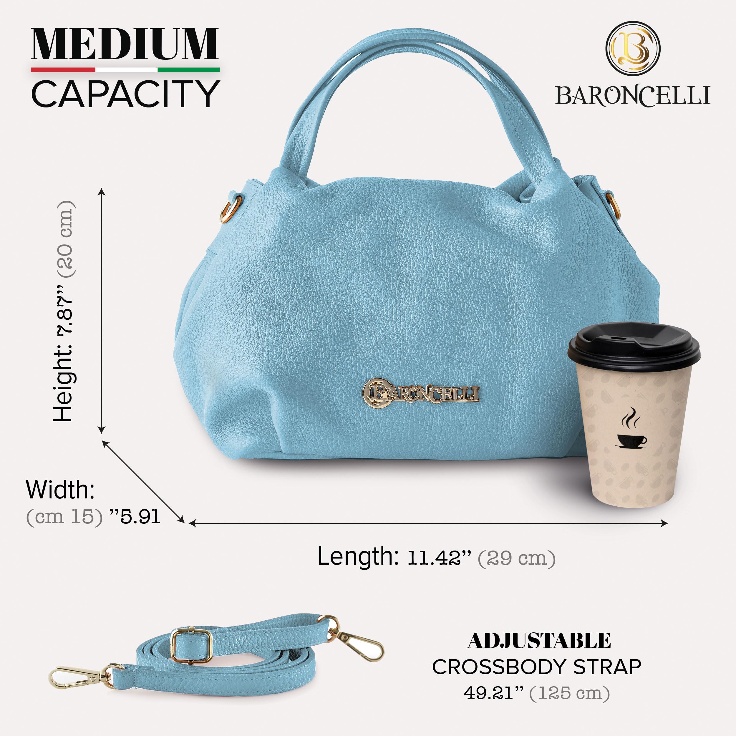 Baroncelli Genuine Italian Leather Purse for Women - Soft Medium Shoulder Crossbody Bag Handmade in Italy - Perfect for Work, Travel & Everyday Use