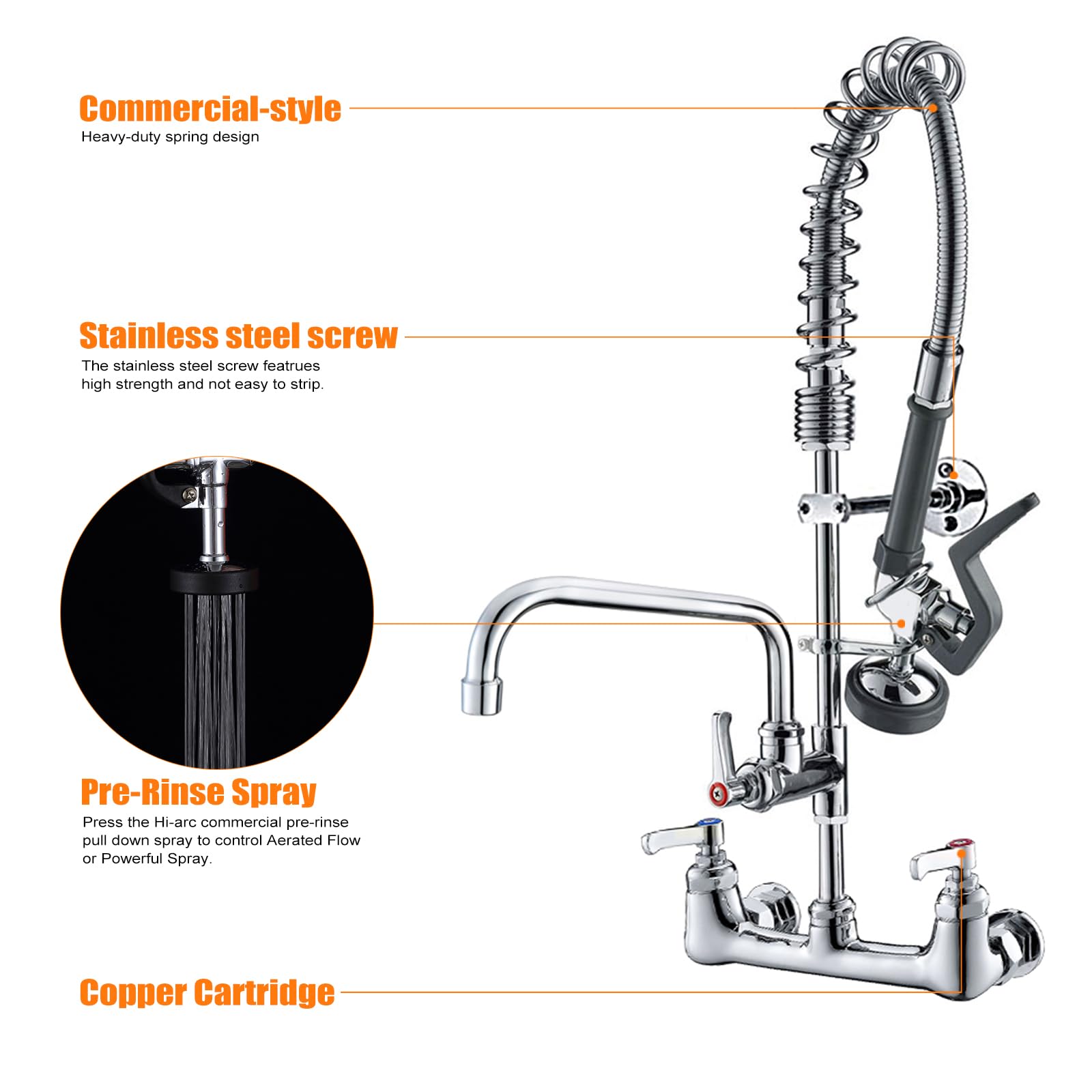 Commercial Kitchen Sink Faucet with Sprayer - MSTJRY 25