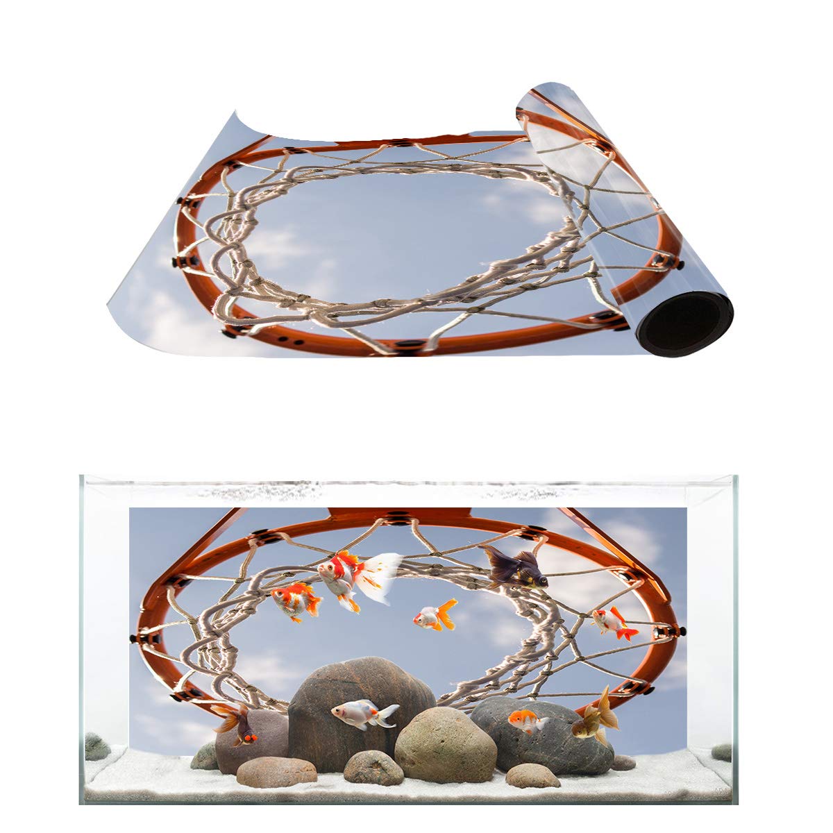 Basketball Aquarium Background - PVC Fish Tank Decor for Home & Office