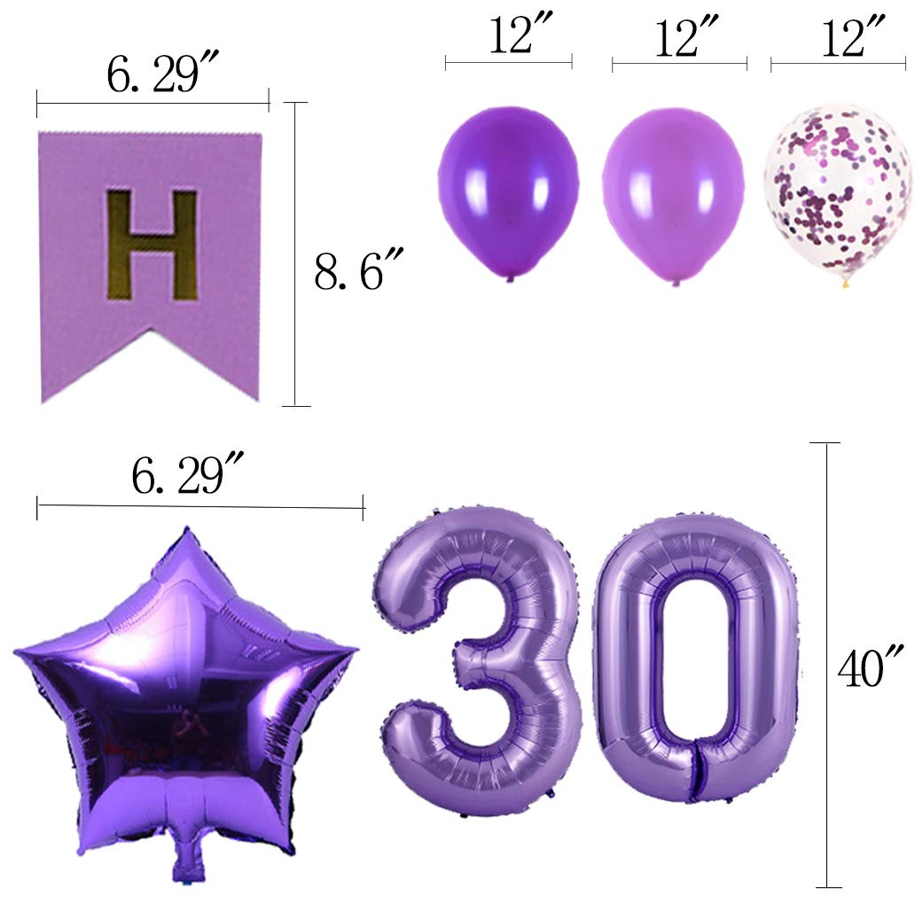 30th Birthday Party Decorations Kit - Happy Birthday Banner, Number 30 Balloons & Party Supplies - Purple Theme Birthday Celebration Pack for Women & Men | Perfect for Milestone Birthdays, Surprise Parties & Anniversary Decorations
