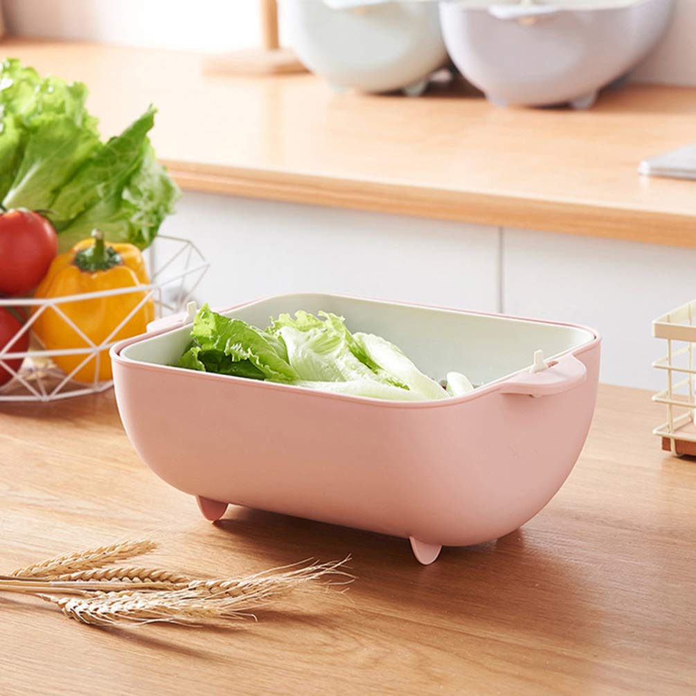 Premium Double Layer Rotating Rice Washer & Vegetable Colander - Hemoton Kitchen Strainer for Washing Rice, Fruits, and Vegetables - Ideal for Home & Restaurant Use