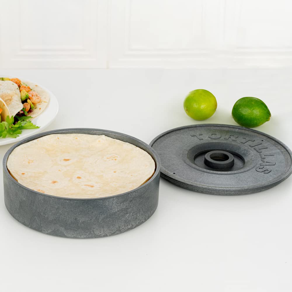 8.5 x 2.3 Inch Microwave-Safe Tortilla Warmers - 10 Pack with Lids, Insulated Gray Plastic Tortilla Holders for Homes & Restaurants | Keep Tortillas Fresh & Warm for Tacos, Burritos, Quesadillas & More
