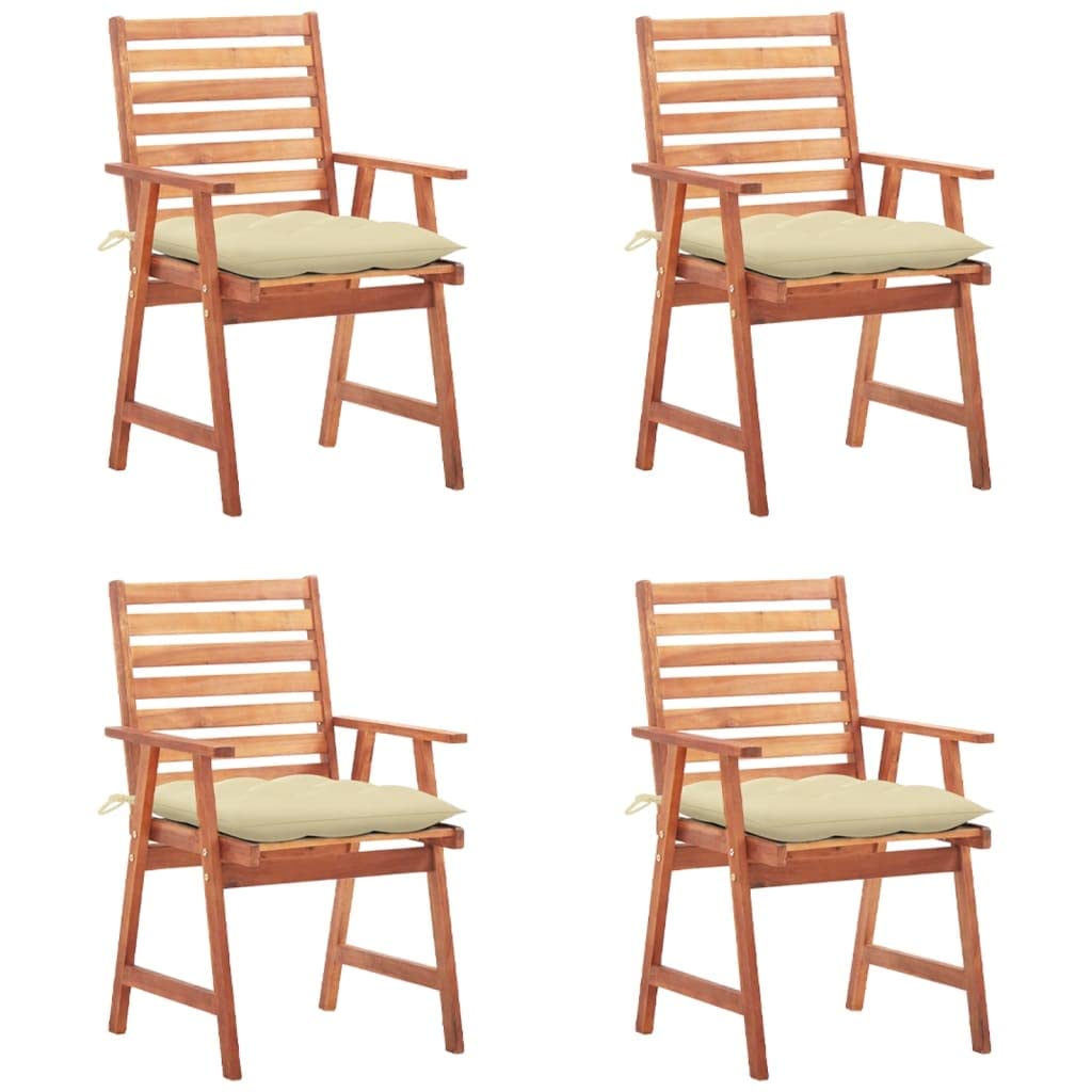 4-Piece Acacia Wood Patio Dining Chairs Set with Cushions - Waterproof & Durable for Indoor/Outdoor Use - Perfect for Garden, Backyard, Dining Room & Modern Kitchen Decor