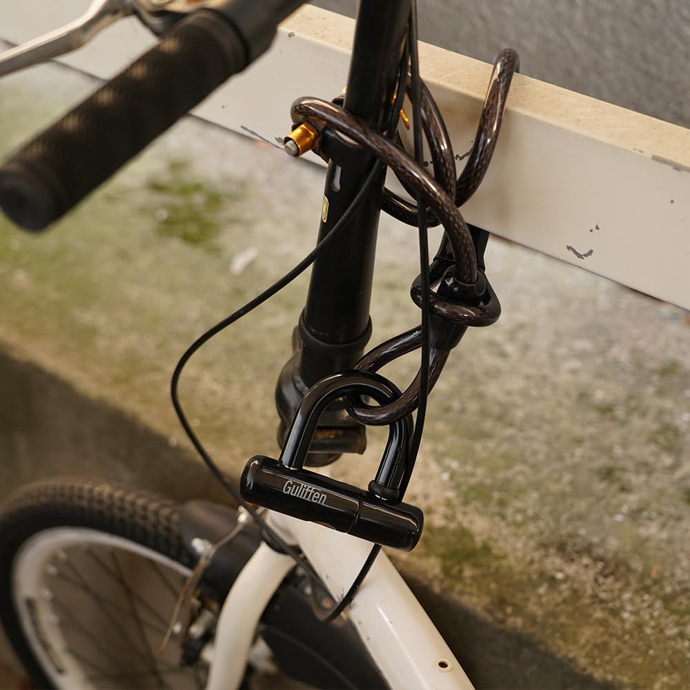 Heavy Duty Bike U Lock with 15ft Security Cable - Anti-Theft Motorcycle & Bicycle Lock for Gates, Outdoor Furniture - Perfect for Urban Commuting, Parking & Home Security