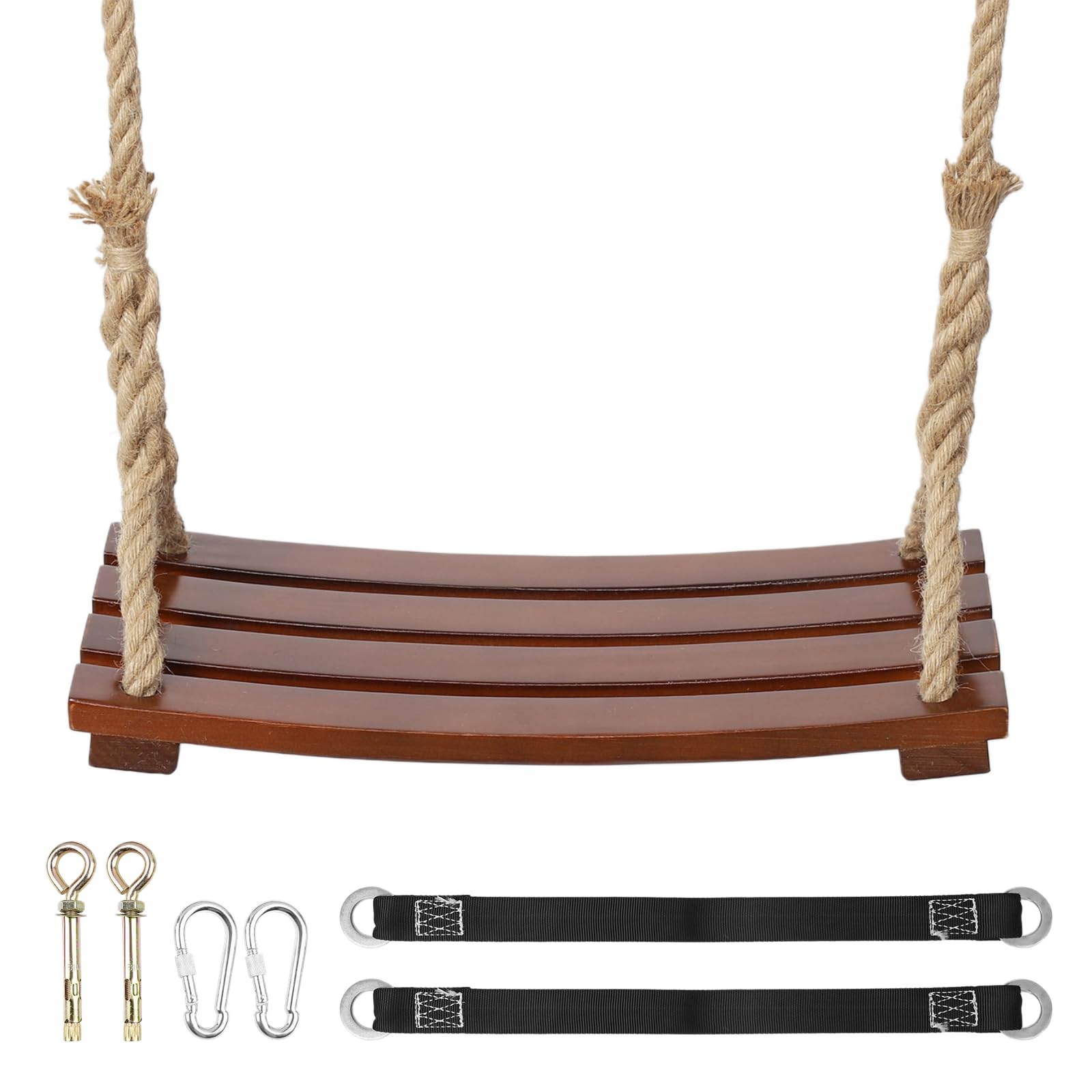Heavy-Duty Wooden Tree Swing Seat for Adults & Kids - 500lbs Weight Capacity, Adjustable Climbing Rope with 118 Inch Straps - Perfect for Backyard, Garden, Playground & Indoor Use - Natural Wood Outdoor Swing for Family Fun & Relaxation