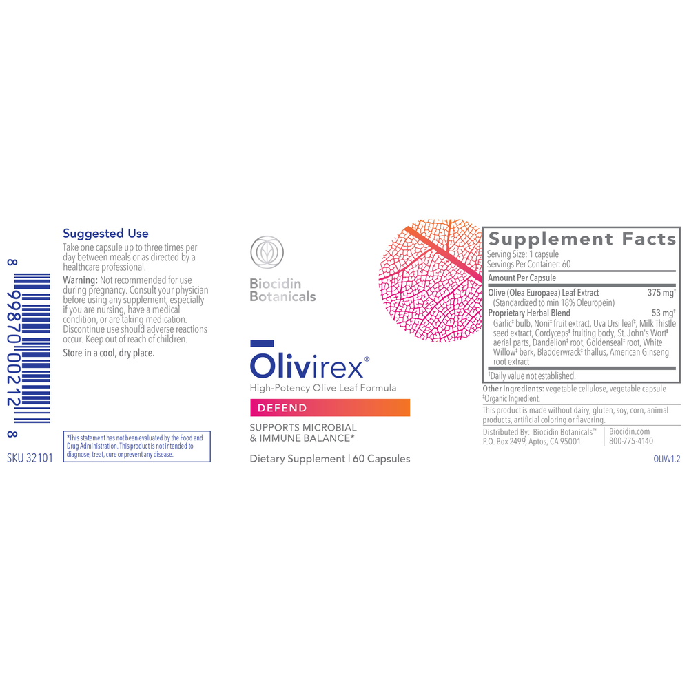 Olivirex Olive Leaf Extract Supplement - 60 Capsules for Immune Support & Antioxidant Benefits - Perfect for Daily Wellness & Natural Health Boost