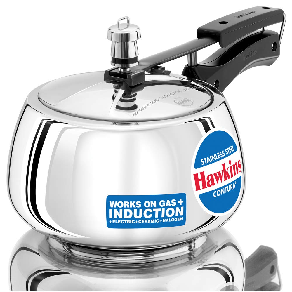 Hawkins 3 Liter Contura Stainless Steel Pressure Cooker with Inner Lid - Induction Compatible Handi Cooker for Fast & Healthy Meals (SSC30, Silver) - Perfect for Soups, Stews, Rice & Meal Prep