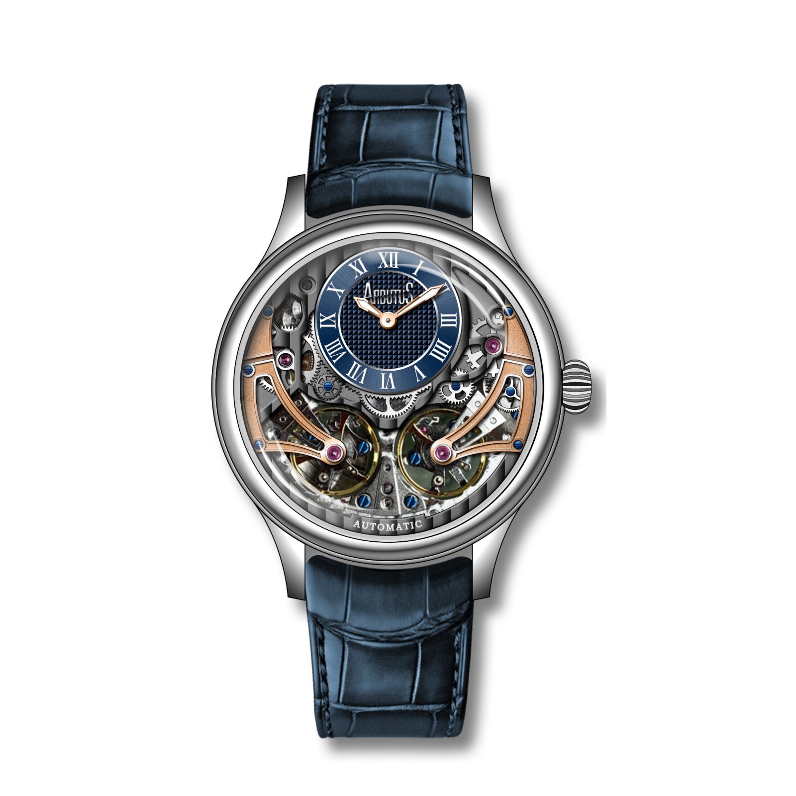ARBUTUS Blue Genuine Leather Strap Watch with Double Balance Wheel - AR2404SUU - Perfect for Business, Casual & Formal Occasions