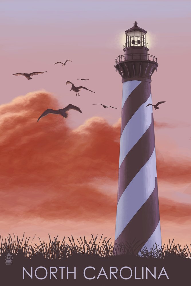 Lantern Press North Carolina Lighthouse at Sunrise - 16x24 Wrapped Canvas Wall Art for Living Room, Bedroom & Office Decor