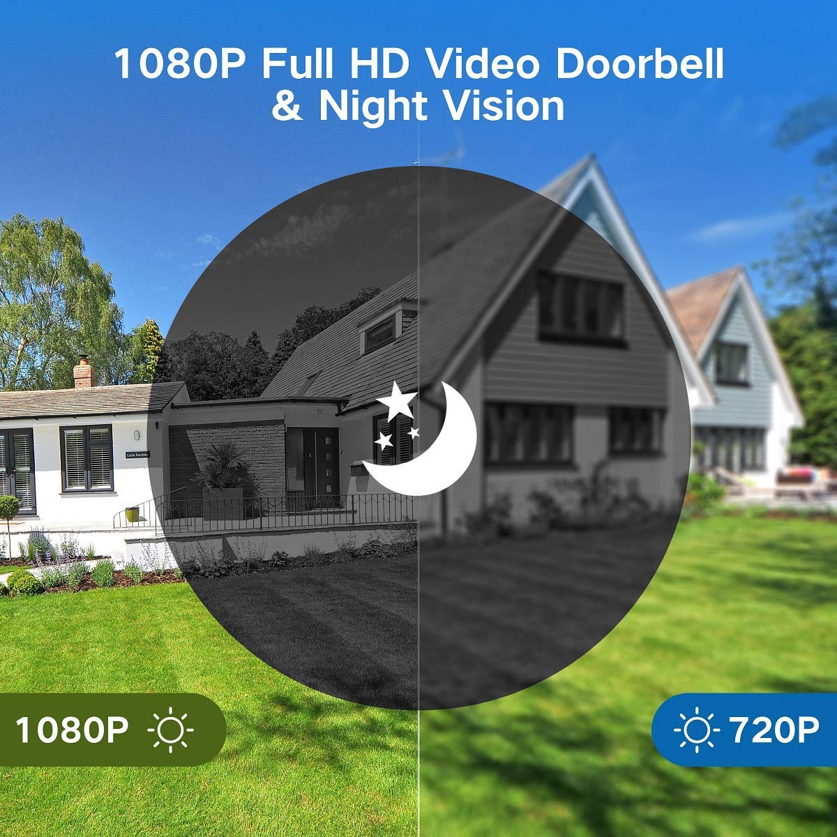Full HD Video Doorbell with 2 Ring Indoor Chimes, 32GB Micro SD Card & Wall Charger - Smart Home Security for Front Door Monitoring (Day/Night Vision, Motion Detection)