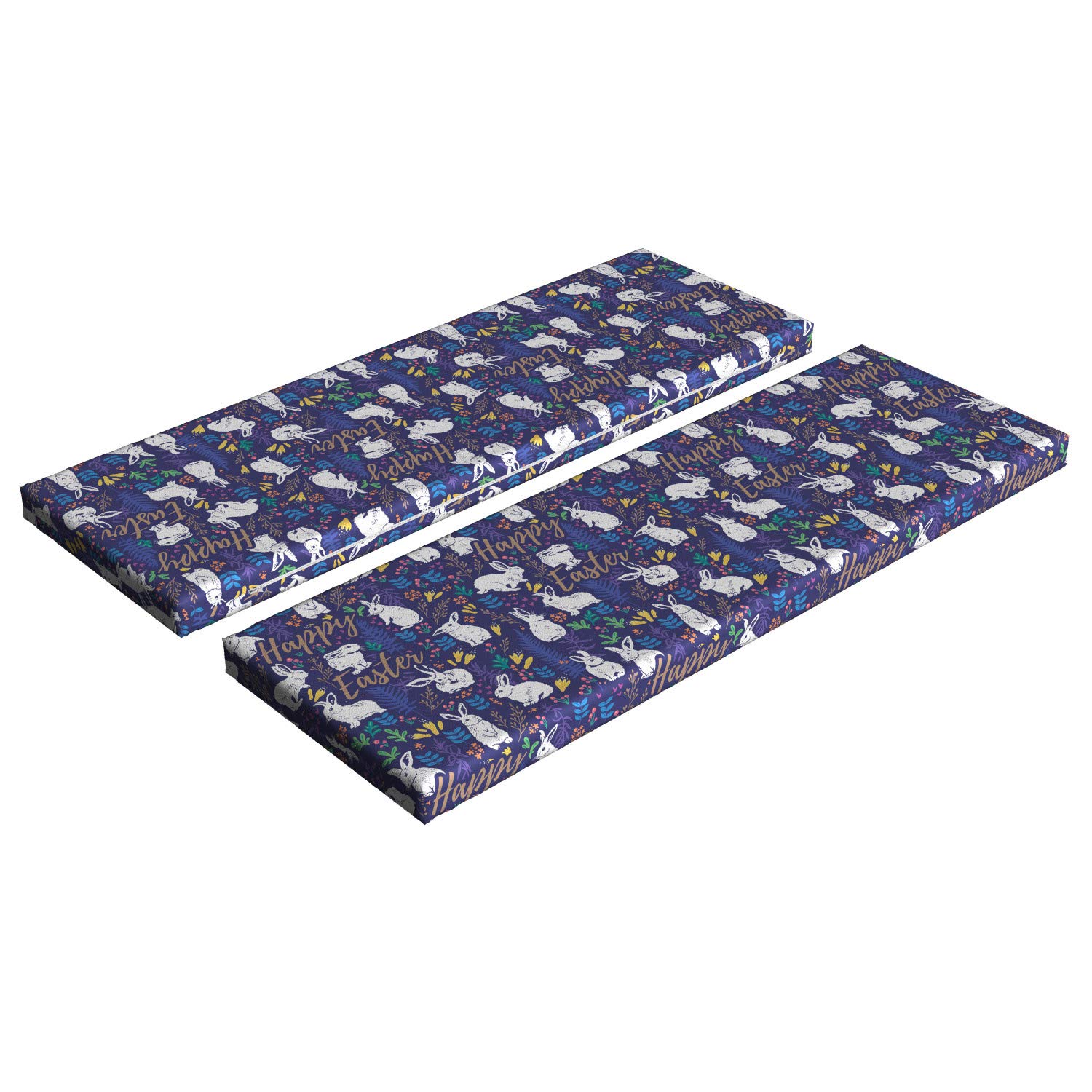 Ambesonne Easter Bench Cushion Set of 2 - Rabbit Design with Botanical Patterns & Easter Greetings, 45x15x2 Inch Standard Size Foam Seat Pads with Decorative Covers - Perfect for Spring Decor, Outdoor Patio Furniture & Holiday Home Styling