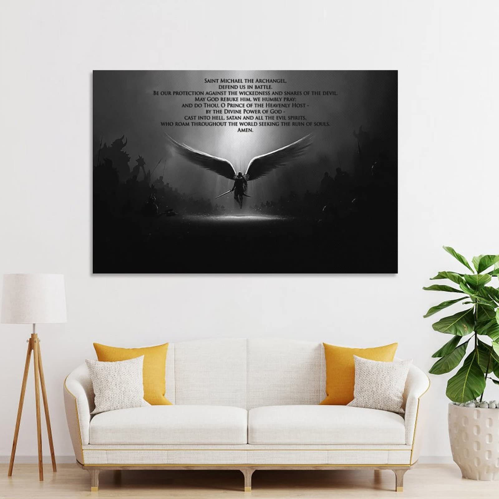Saint Michael The Archangel Defend Us in Battle Canvas Wall Art - Inspirational Religious Quote Poster for Home Decor (12x18 inches, 30x45cm) - Perfect for Living Room, Bedroom & Prayer Space