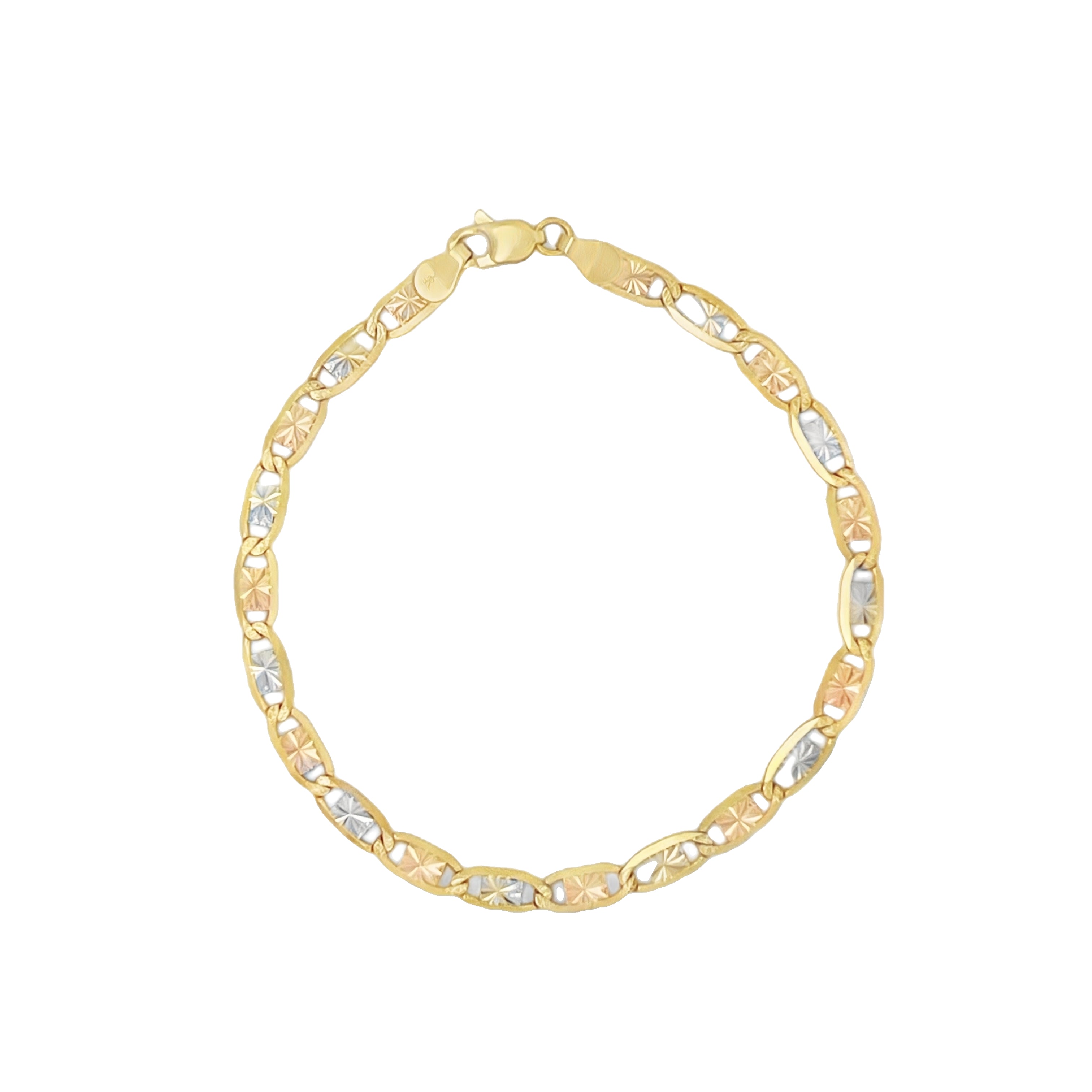 14K Solid Gold Valentino Three-Tone Bracelet for Women - 4MM Wide, Elegant & Durable Jewelry for Everyday Wear, Gift for Her, Anniversary & Special Occasions