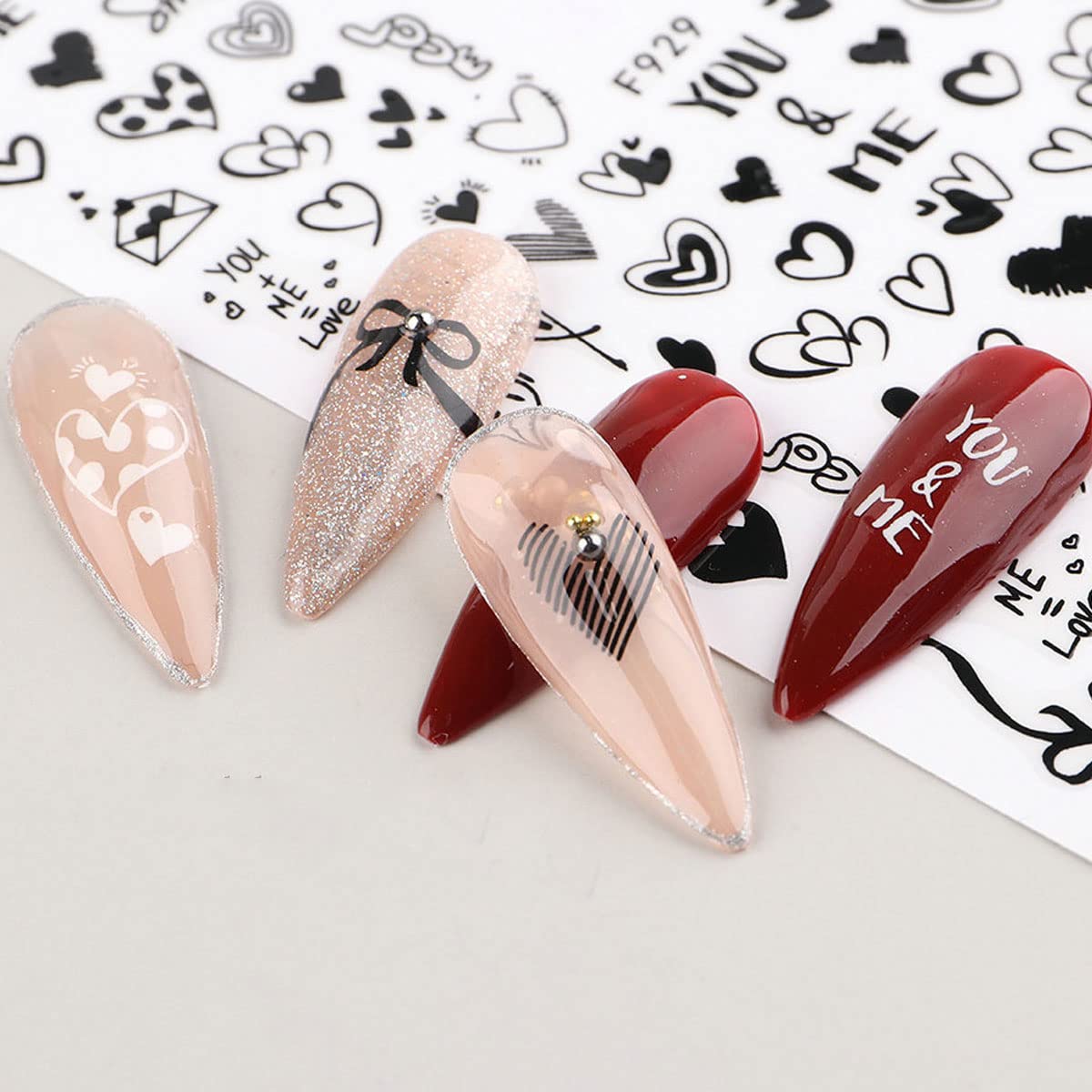 Valentine's Day Nail Stickers - Black Heart Nail Art Decals for Women | DIY Nail Design Decoration | 4 Sheets | Perfect for Valentine's Gifts, Date Nights & Romantic Occasions