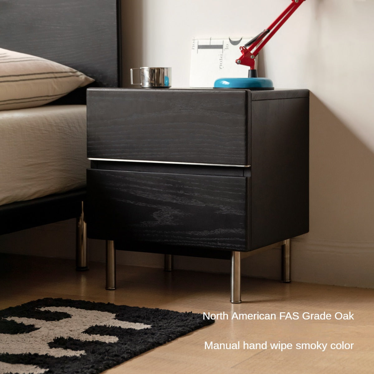 Solid Oak Wood Nightstand - Light Luxury Style Bedside Table for Bedroom, Living Room, or Office
