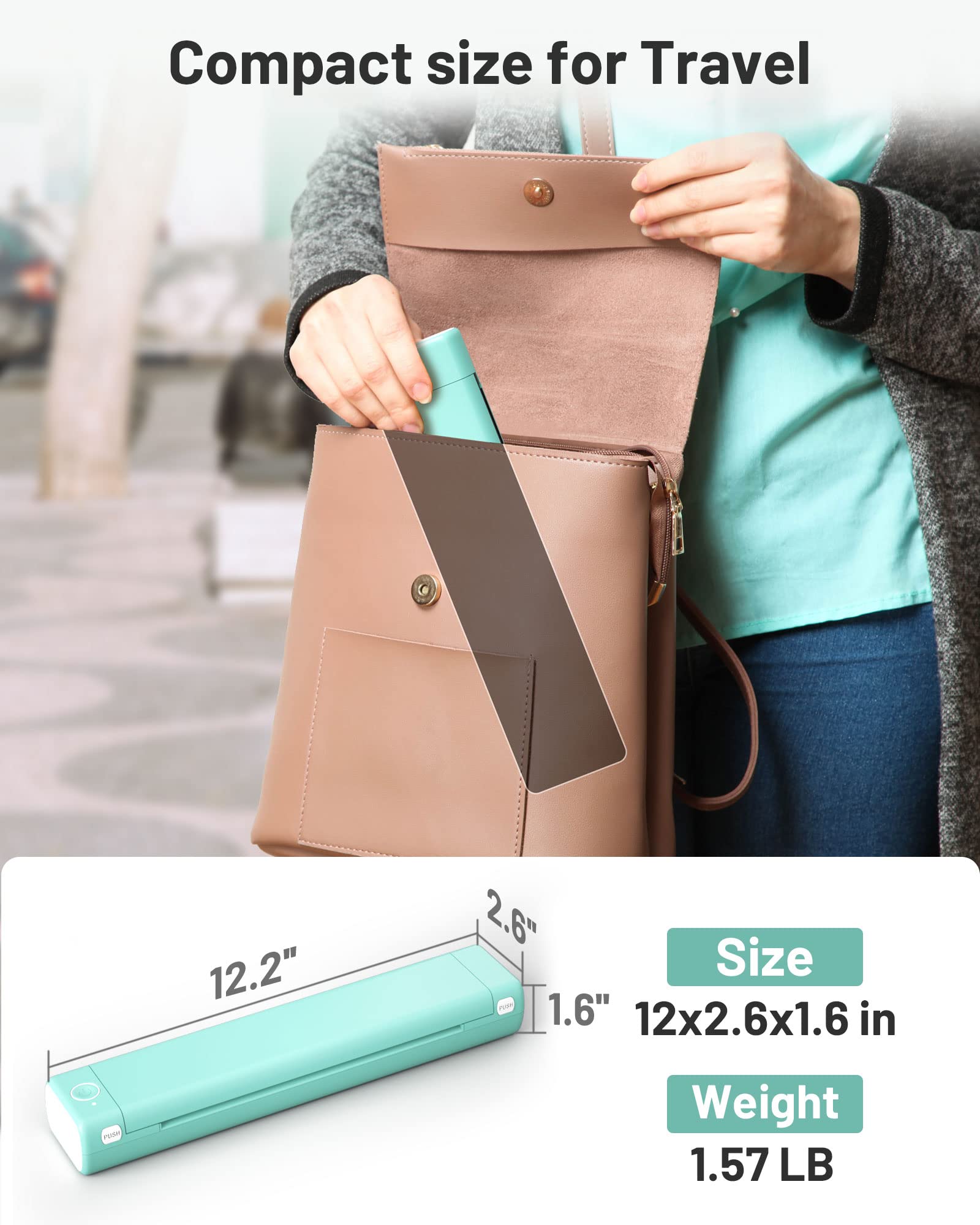 Itari Inkless A4 Portable Thermal Printer - Wireless Bluetooth & USB for Smartphone & Tablet - Travel, Office & Home Printing Solution