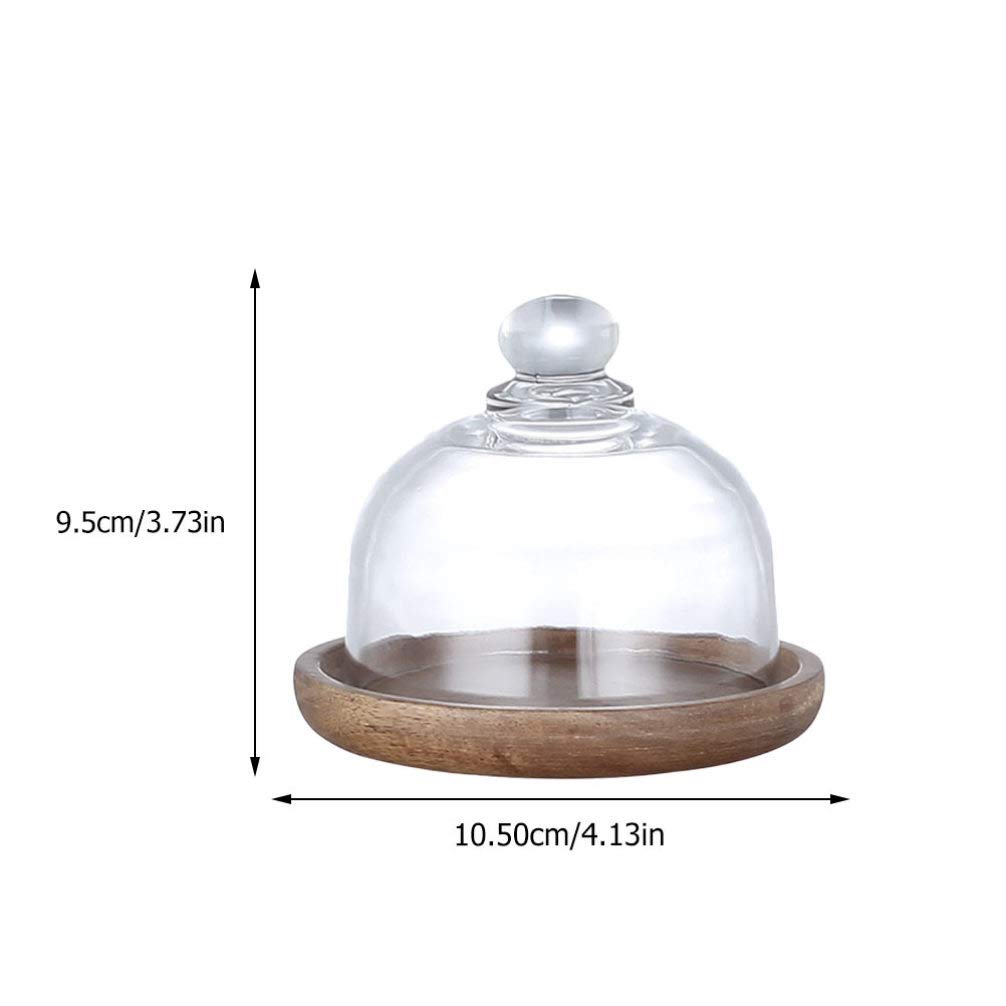 2Pcs Clear Glass Cake Stand with Dome Cover - Round Cake Plate Server Platter with Wooden Base & Glass Bell Jar - Perfect for Birthday Parties, Weddings, and Dessert Displays