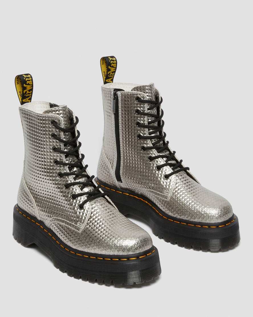 Dr. Martens Jadon Silver Stud Embossed Leather Platform Boots for Women - Punk Style Chunky Sole Ankle Booties for Concerts, Festivals & Edgy Outfits