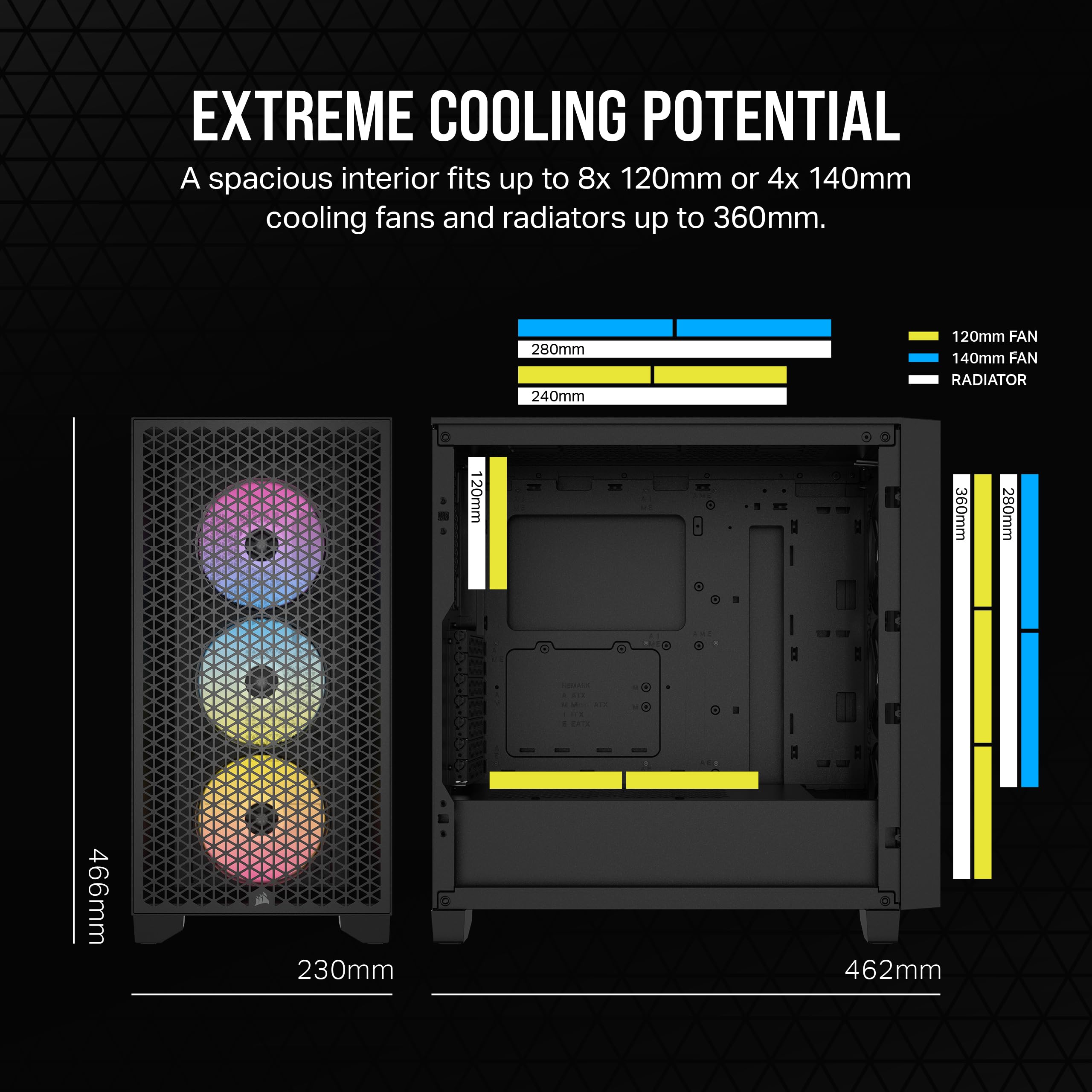 Corsair 3000D RGB Airflow Mid-Tower ATX PC Case with 3 AR120 RGB Fans, High-Airflow Design, Supports 3-Slot GPU & 8x120mm Fans - Black - Perfect for Gaming Rigs & High-Performance PC Builds