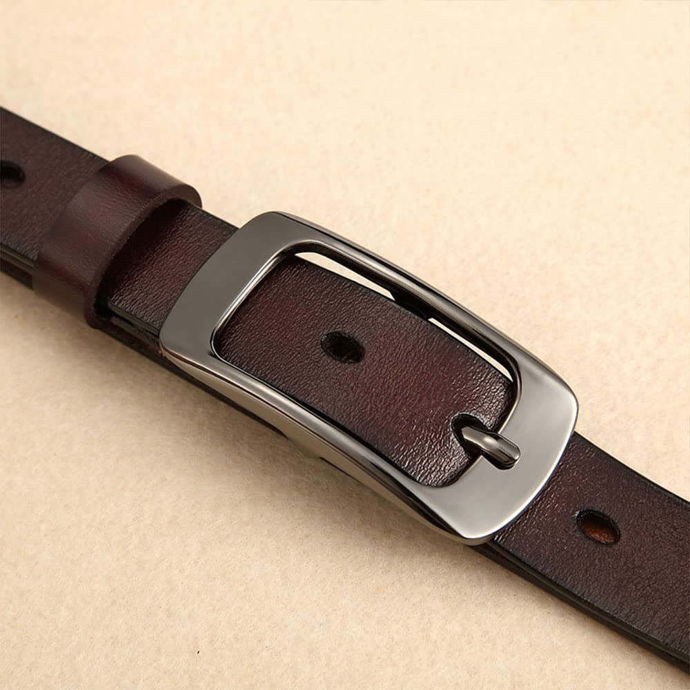 Genuine Leather Women's Belt for Jeans, Pants & Dresses - Adjustable Waist Belt with Pin Buckle - Black Fashion Accessory for Casual & Office Outfits
