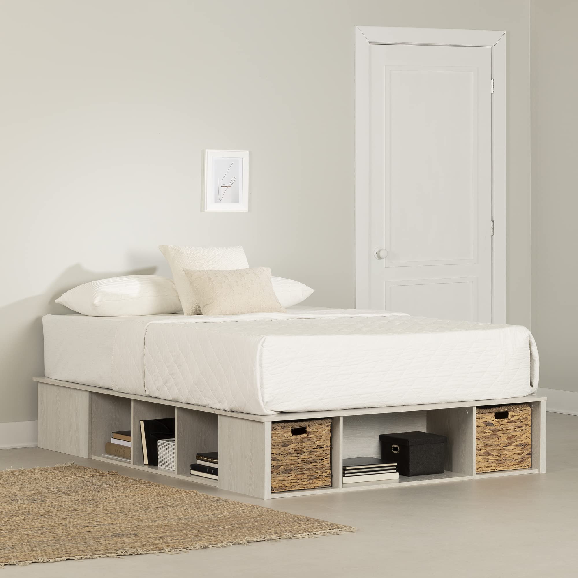South Shore Prairie Storage Bed with Baskets - Farmhouse Style for Cozy Bedrooms