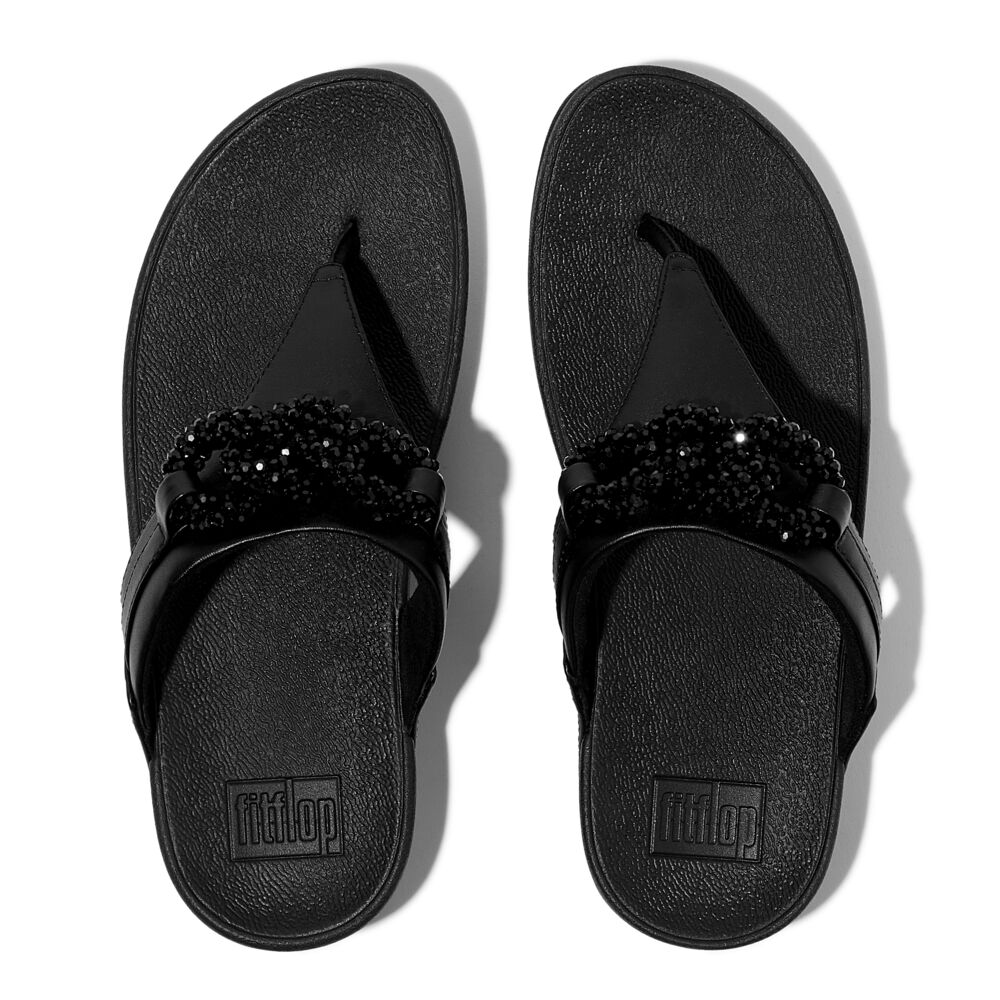 FitFlop Lulu Beaded Chain Leather Sandals for Women - Comfortable Black Slide Sandals with Adjustable Straps | Perfect for Beach, Vacation & Summer Outfits