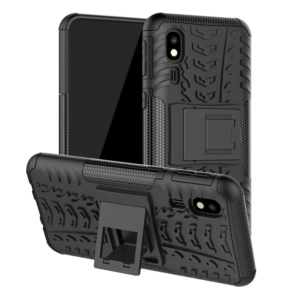 Premium Shockproof TPU+PC Phone Case with Tire Texture & Holder for Samsung Galaxy A2 Core - Durable Protection for Outdoor, Work & Daily Use