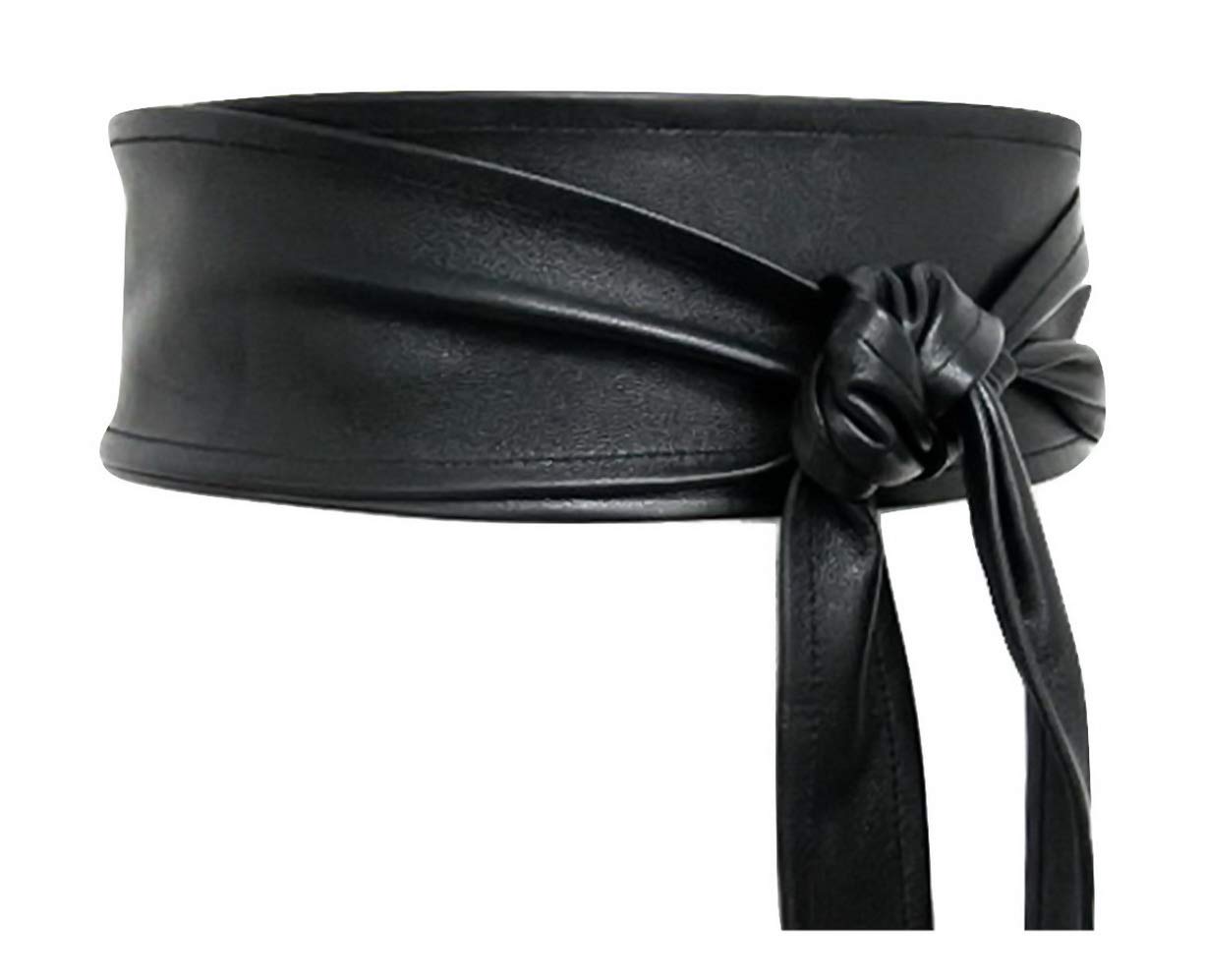 Genuine Leather Waist Cincher Belt for Women - 4 Inch Wide Obi Wrap Belt Handmade in Black (Small) - Perfect for Dresses, Kimonos & Fashion Accessories
