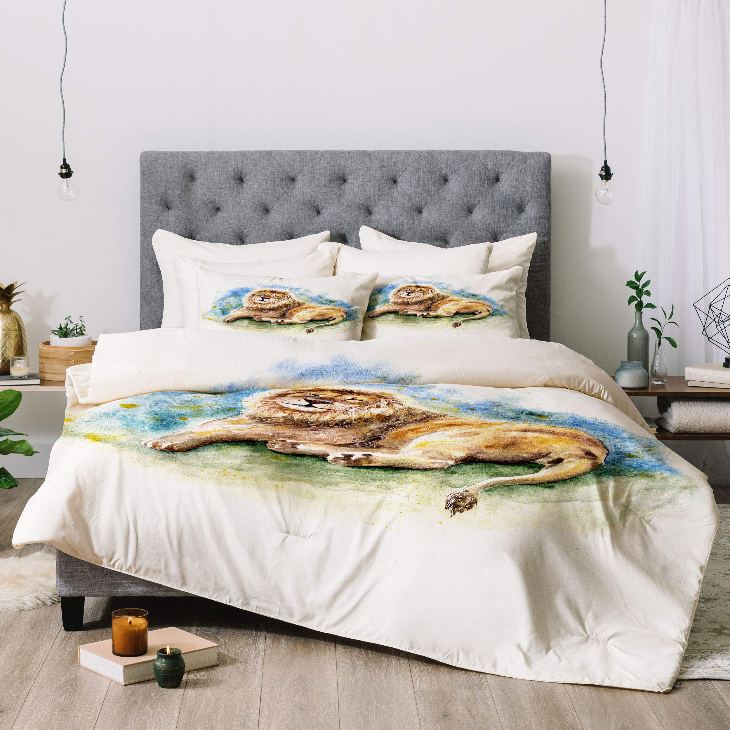 Anna Shell Lazy Lion Comforter Set with Pillowcase - Twin Size Orange Bedding for Kids & Teens | Cozy Lion Print Duvet Cover for Boys & Girls Bedroom Decor