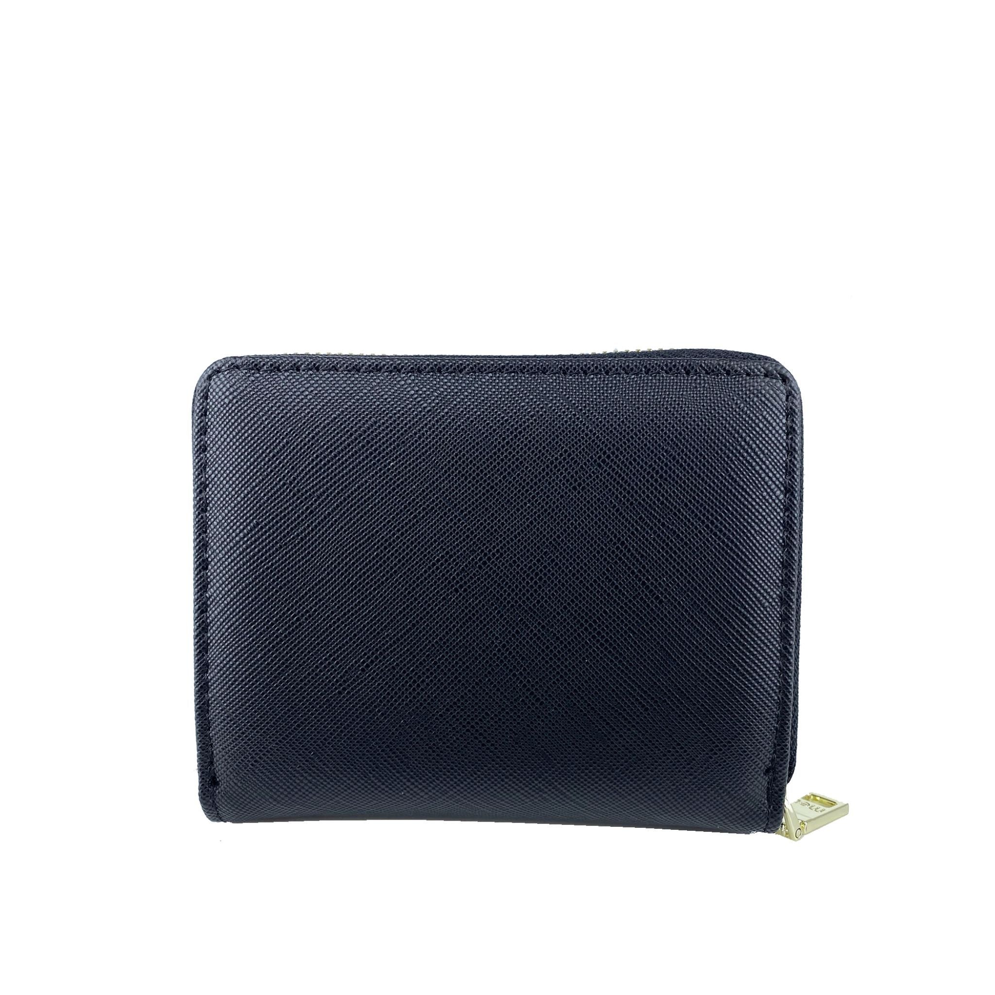Mel&Co Saffiano Effect Bifold Zip Coin Card Wallet - RFID Blocking Leather Wallet for Men & Women - Perfect for Travel, Business & Everyday Use (Black)