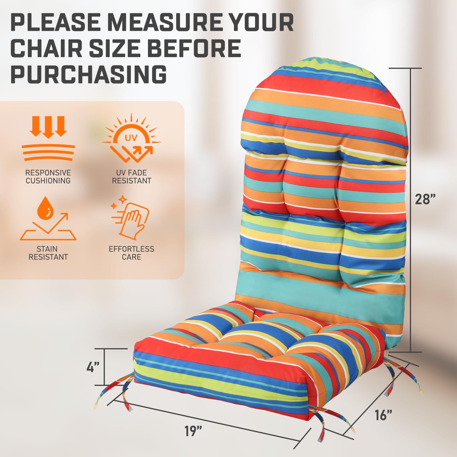 **FUNBERRY 4-Piece Patio Chair Cushions Set – Thick, Comfortable, Non-Slip, Waterproof & Fade-Resistant with Ties – Perfect for Rocking Chairs, Outdoor Lounging, and Backyard Relaxation**