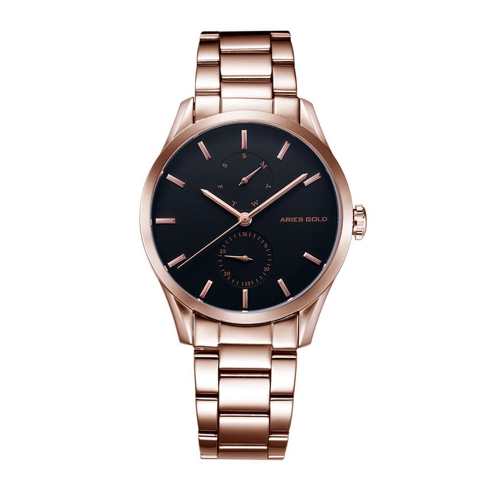 ARIES GOLD ENCHANT LIBERTY Rose Gold Stainless Steel Women's Watch L 5031 RG BK - Elegant Timepiece for Business, Party & Everyday Wear