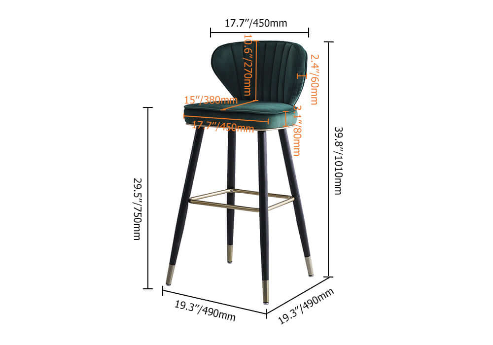 Modern Blue Velvet Counter Height Bar Stools with Back - Set of 3 for Kitchen Island, Breakfast Nook & Home Bar Decor