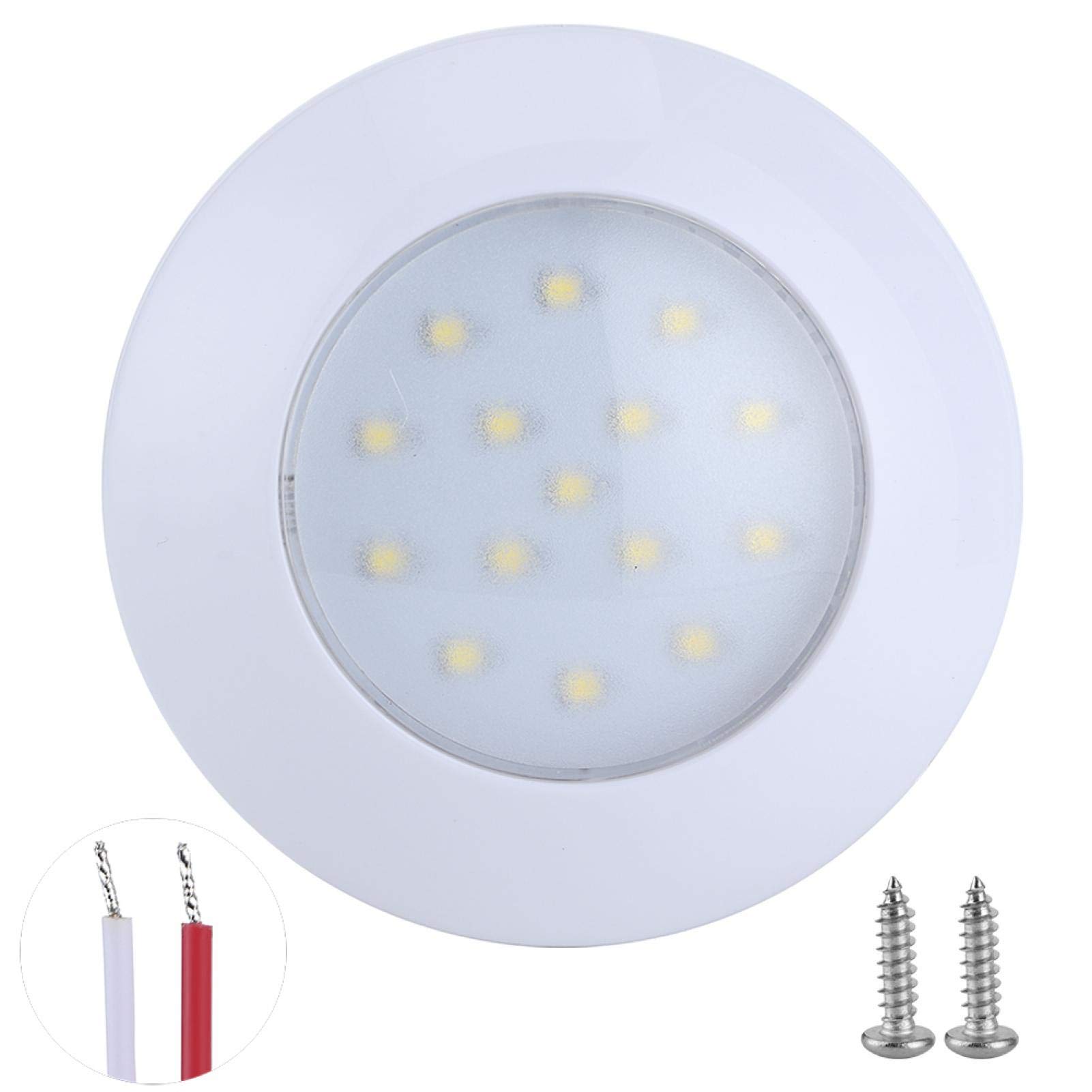 15 LED Round Dome Light IP67 Waterproof 5000K-6000K Cool White 3W 300LM 12V-24V DC Car Roof Lamp Interior Lighting 95mm Diameter - Perfect for Truck, Van, RV, Boat & Off-Road Vehicle Ceiling Lighting