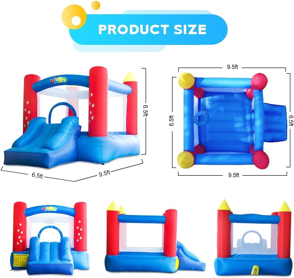 Inflatable Bounce House with Slide for Kids 3-8 Years - 9.5x6.5x6.5FT Bouncy Castle with Blower & Play Balls - Indoor & Outdoor Jumping Playhouse for Toddler Birthday Parties, Backyard Fun, Summer Activities