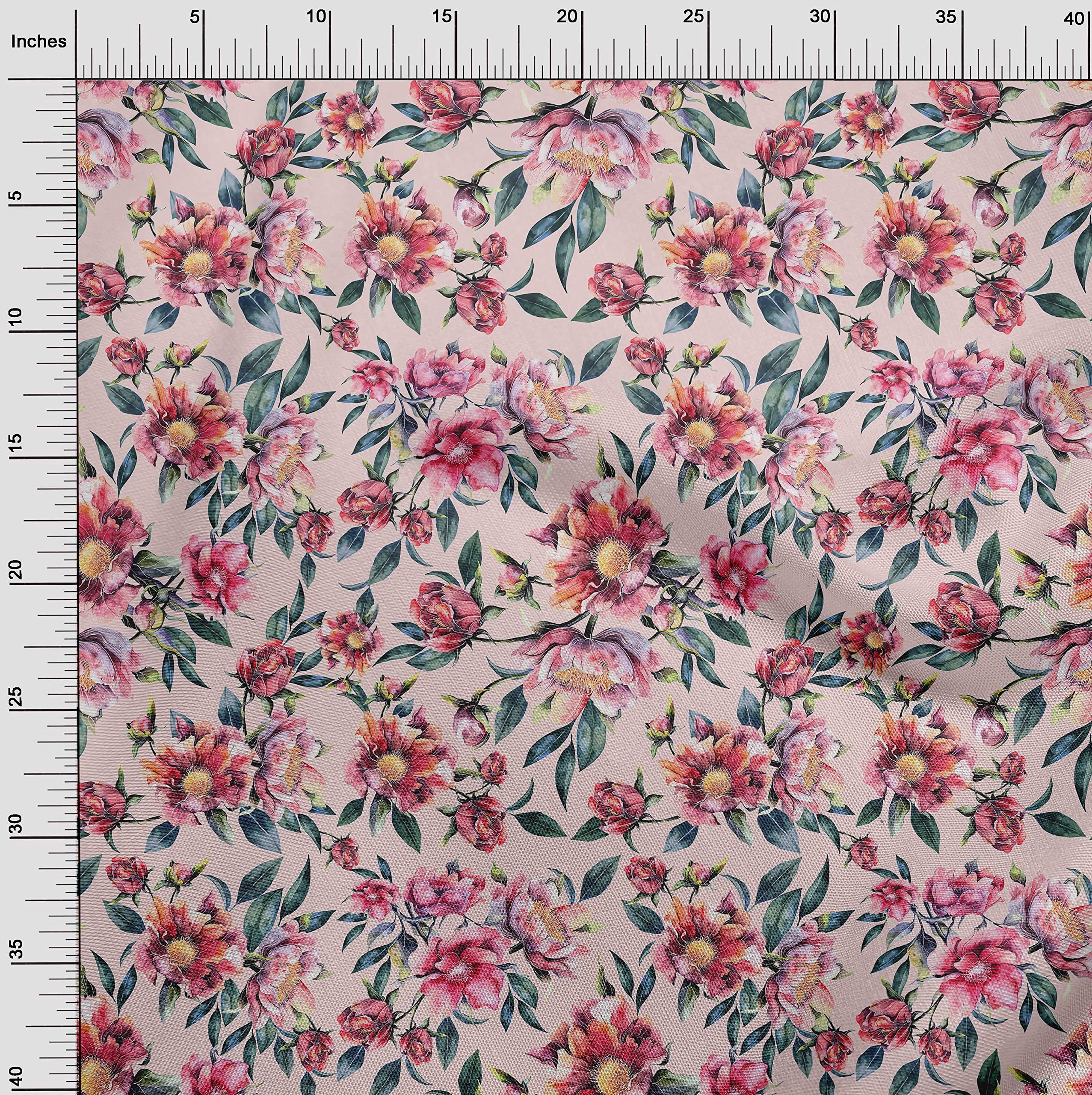 oneOone Rayon Light Pink Floral Print Fabric by The Yard - 56 Inch Wide Soft Draping Dress Material for Summer Dresses, Skirts & DIY Sewing Projects